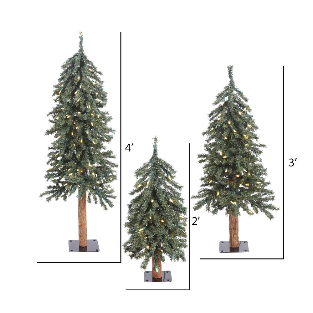2ft., 3ft. & 4ft. Pre-Lit Natural Bark Alpine Artificial Christmas Tree Set, Clear Dura-Lit® Lights