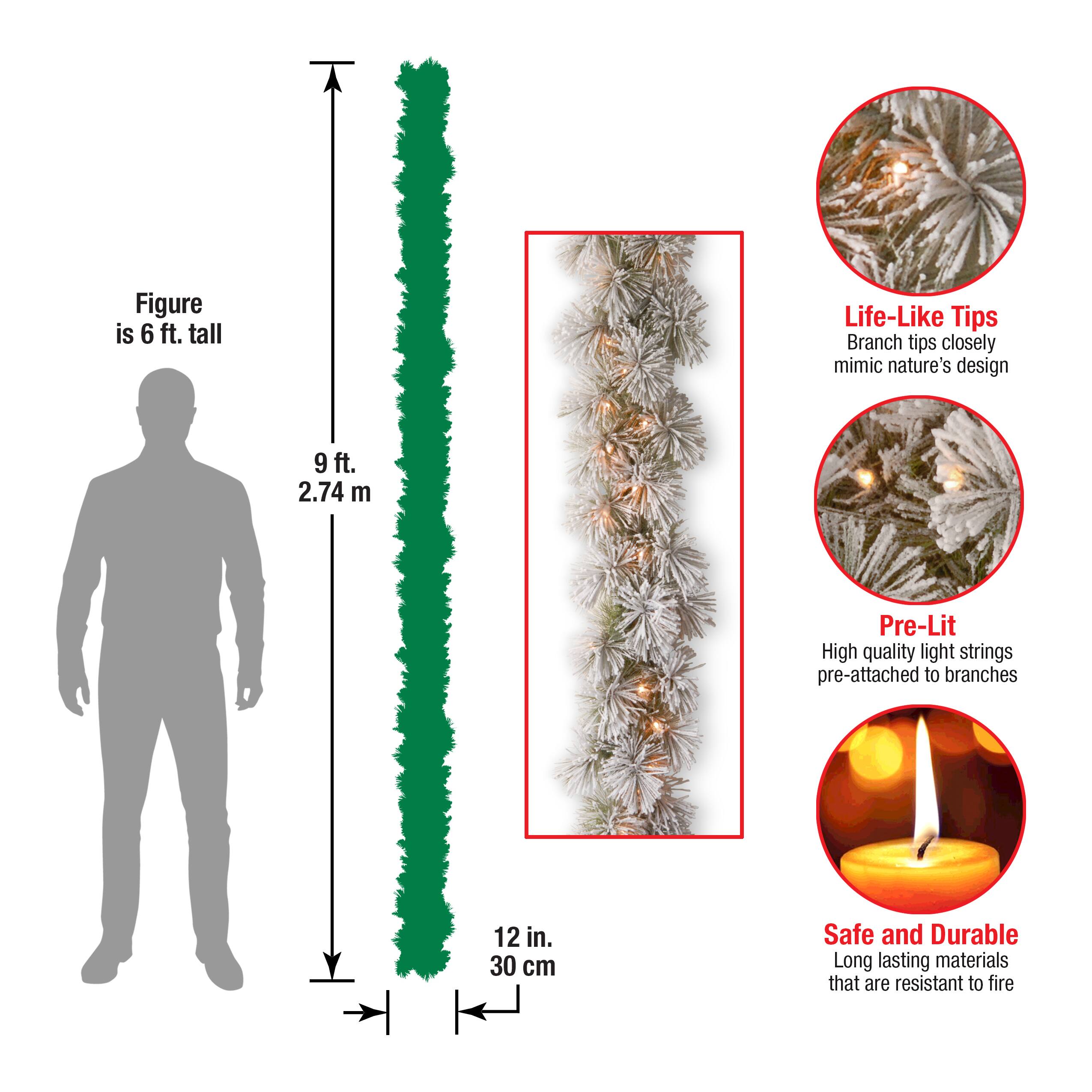 9' x 12" Pre-lit Snowy Bristle Pine Artificial Christmas Garland with 70 Clear Lights