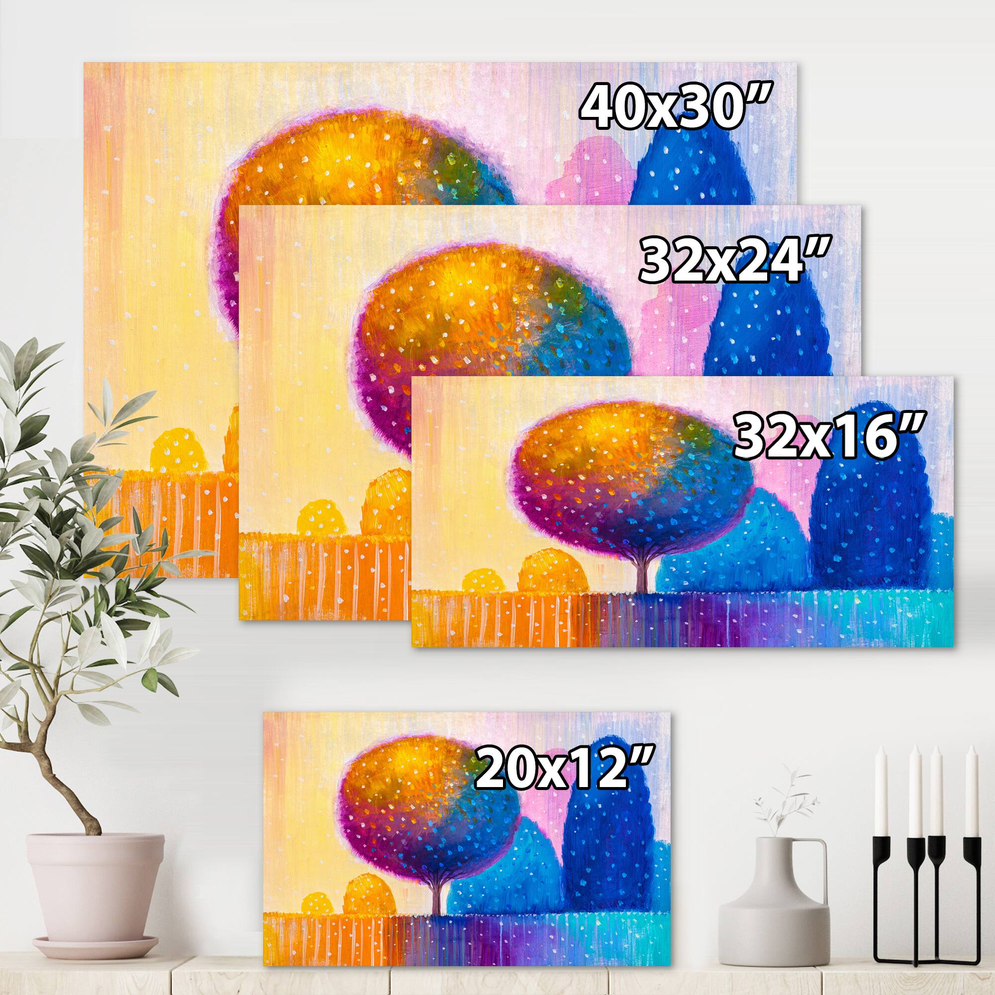 Designart - Colourful Ornamental Trees X - Modern Canvas Wall Art Print
