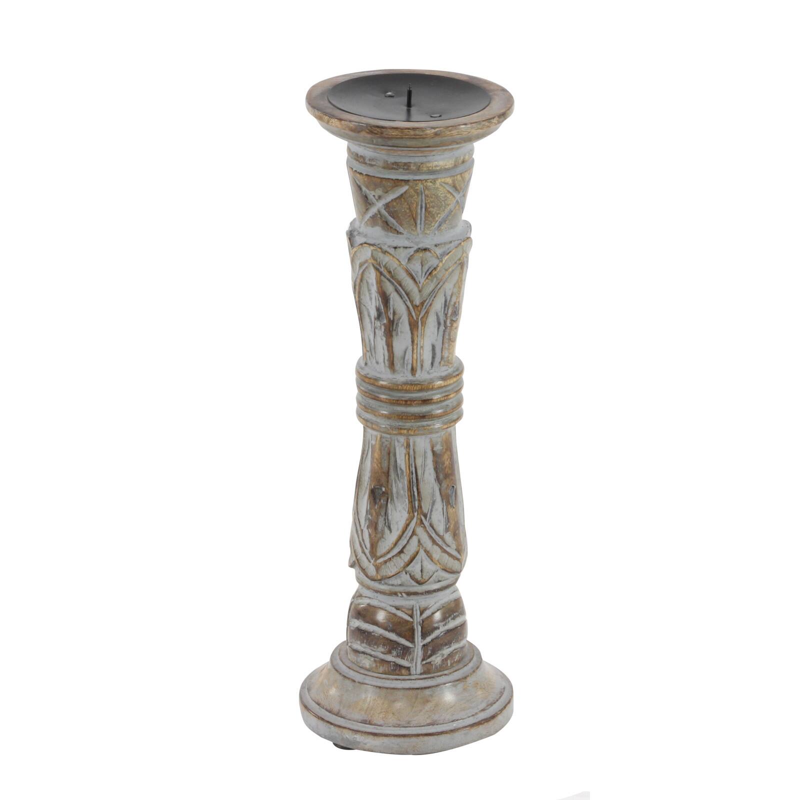 Light Brown Mango Wood Traditional Candle Holder Set
