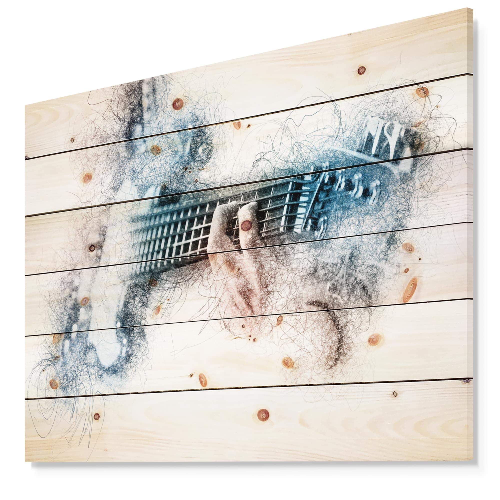 Designart - Man Playing A Guitar Watercolor - Contemporary Print on Natural Pine Wood