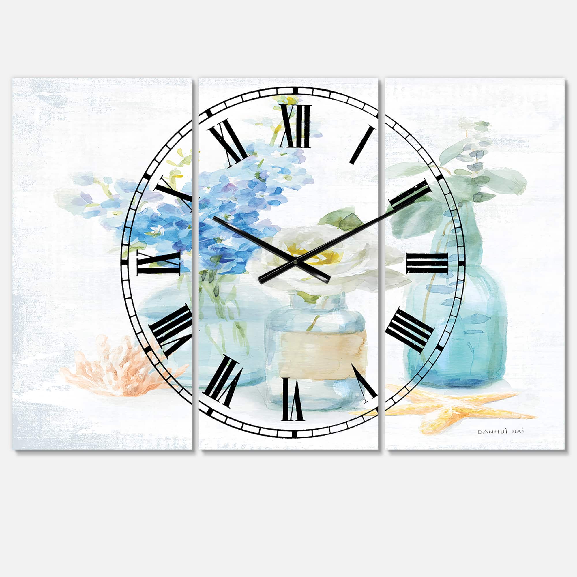 Designart Cottage Florals II 3 Panel Farmhouse Wall Clock