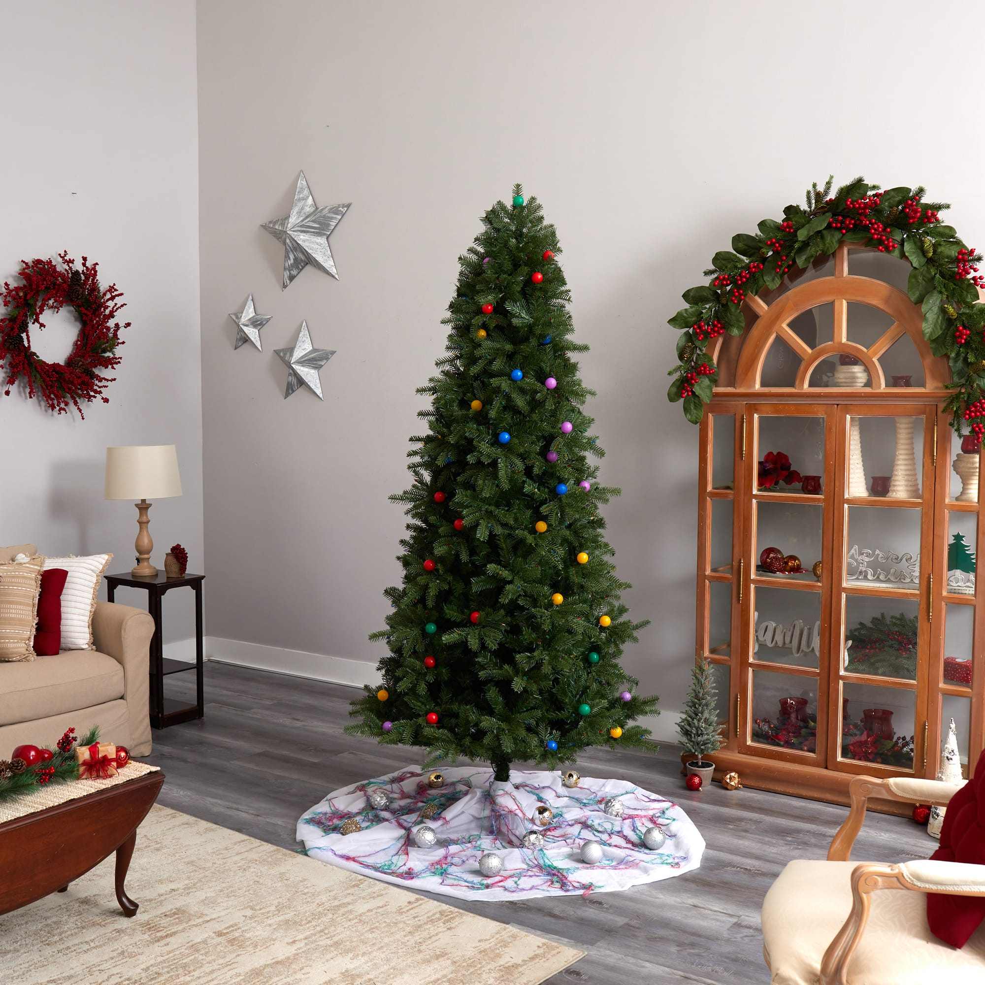 7.5ft. Pre-Lit Montana Mountain Fir Artificial Christmas Tree, Multicolor LED Lights