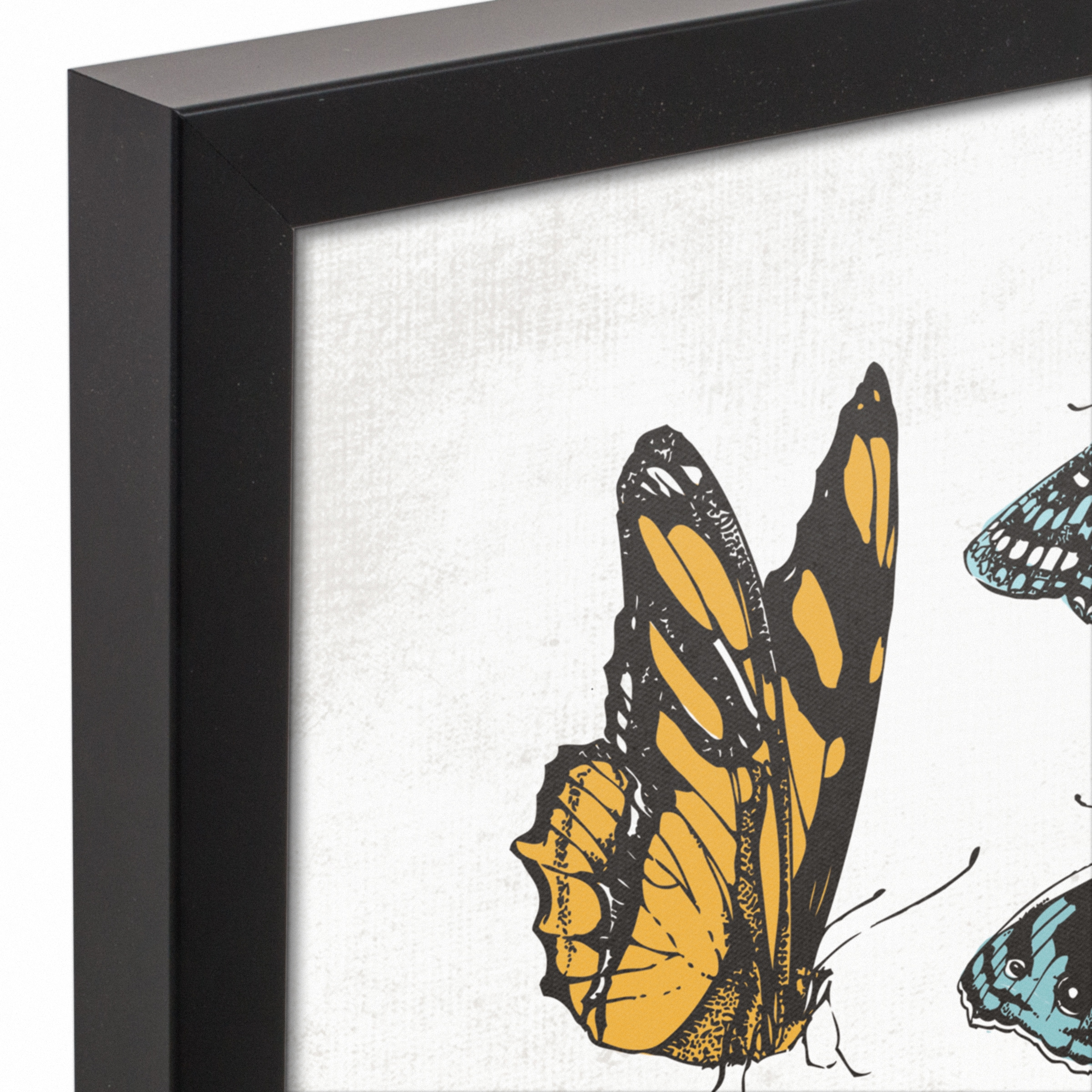 Vintage Butterflies Black Framed Canvas Wall Art