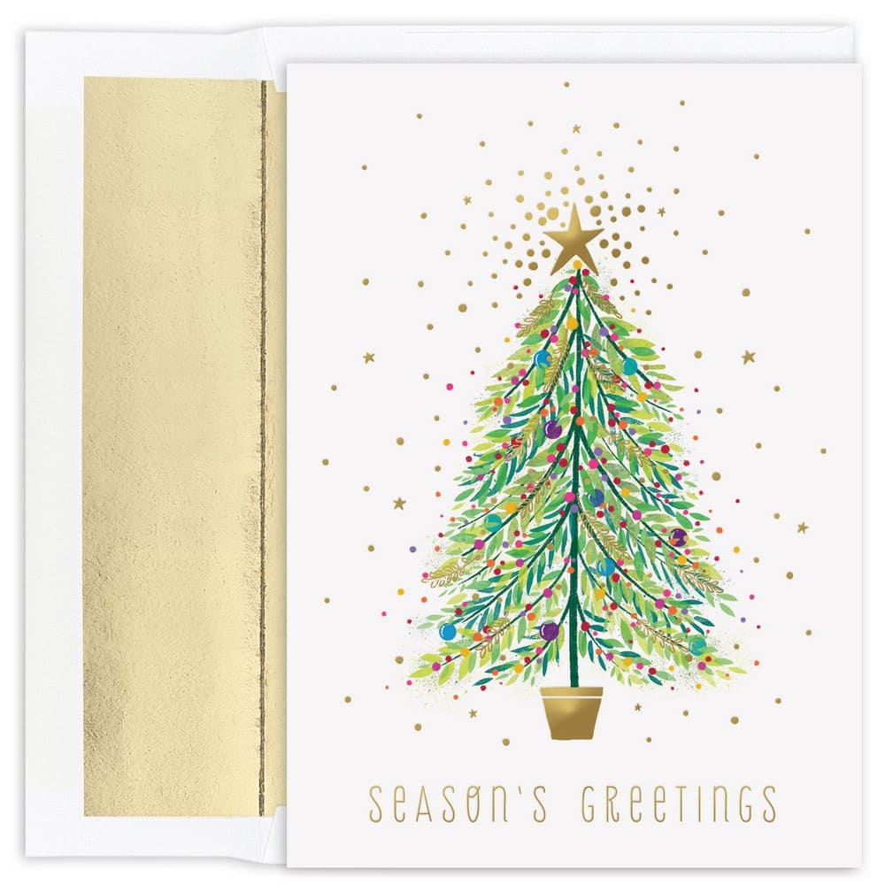 JAM Paper Sparkle Tree Christmas Cards &#x26; Envelopes Set
