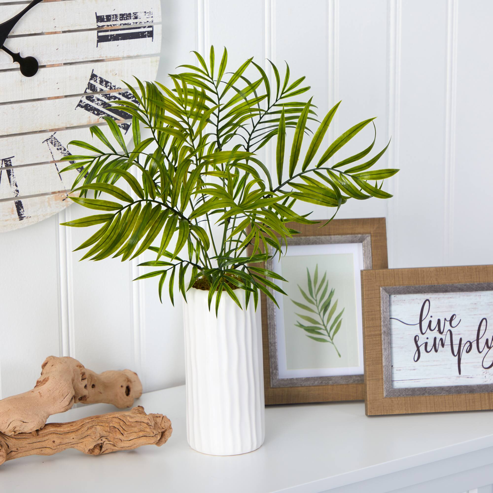 18" Mini Areca Palm Artificial Plant in White Planter