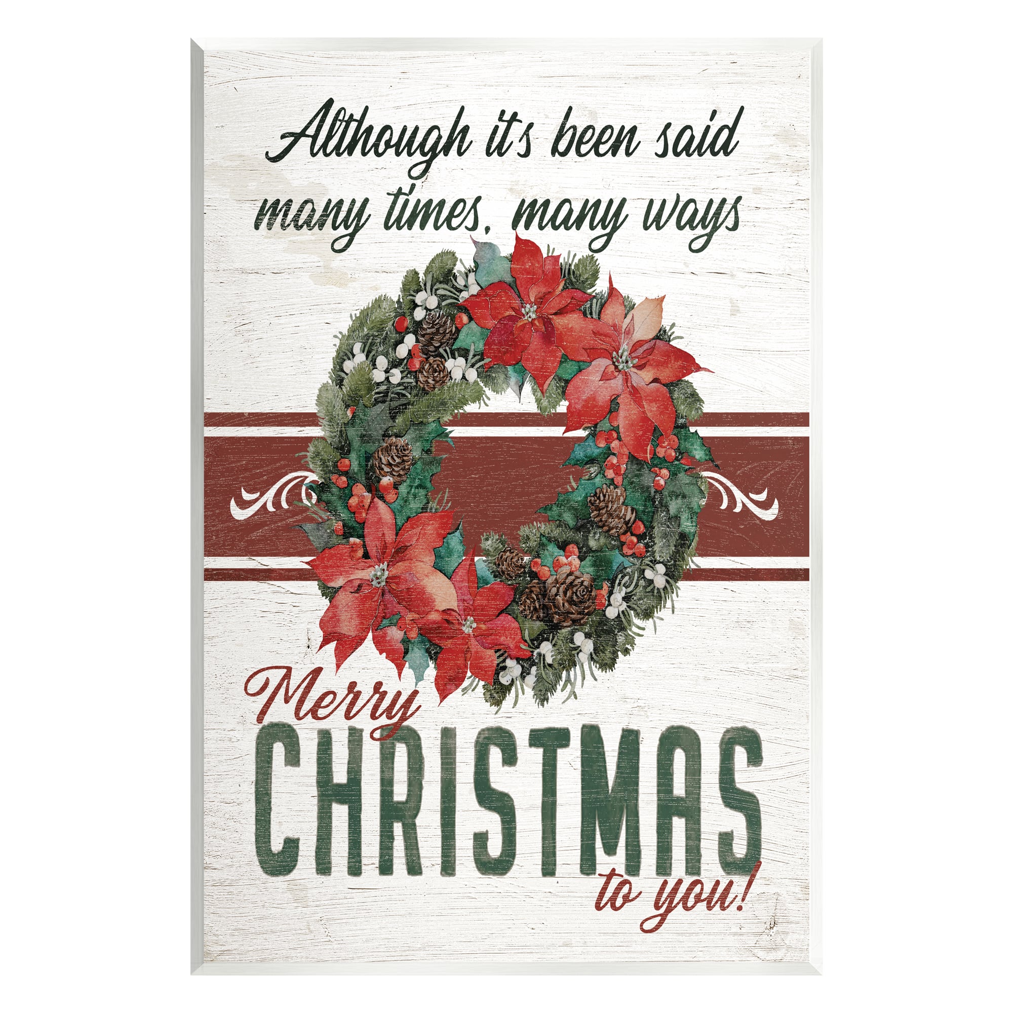 Stupell Industries Merry Christmas To You Vintage Poinsettia Wall Plaque Art