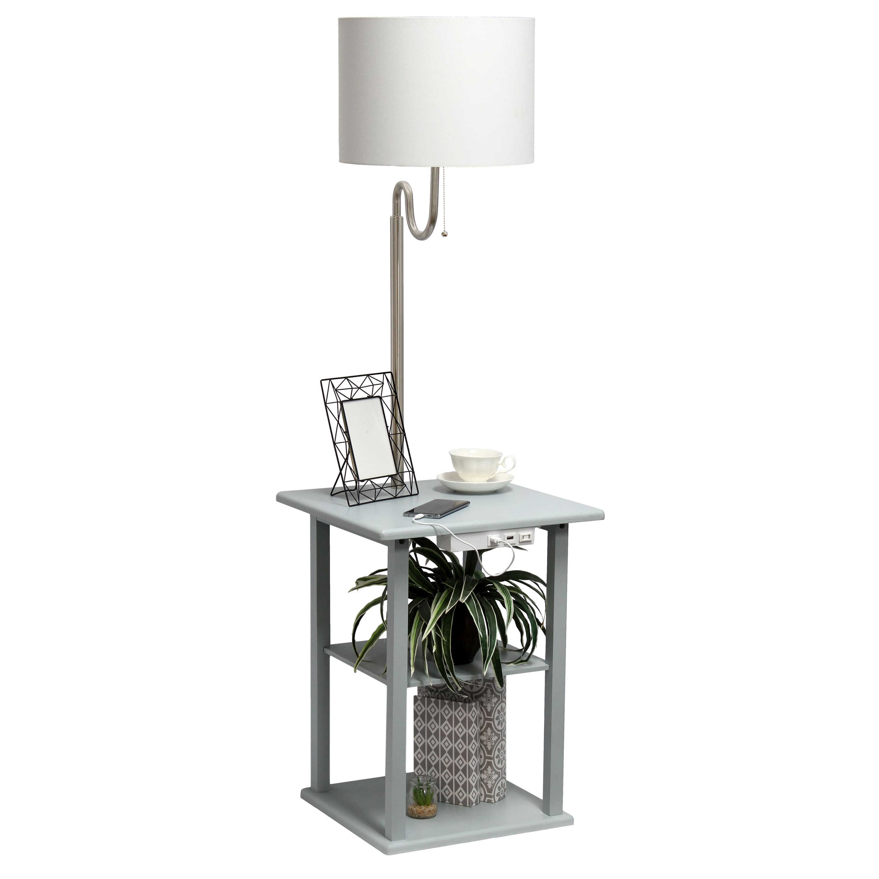 Simple Designs 57&#x22; 2 Tier Floor Lamp with USB &#x26; Outlet