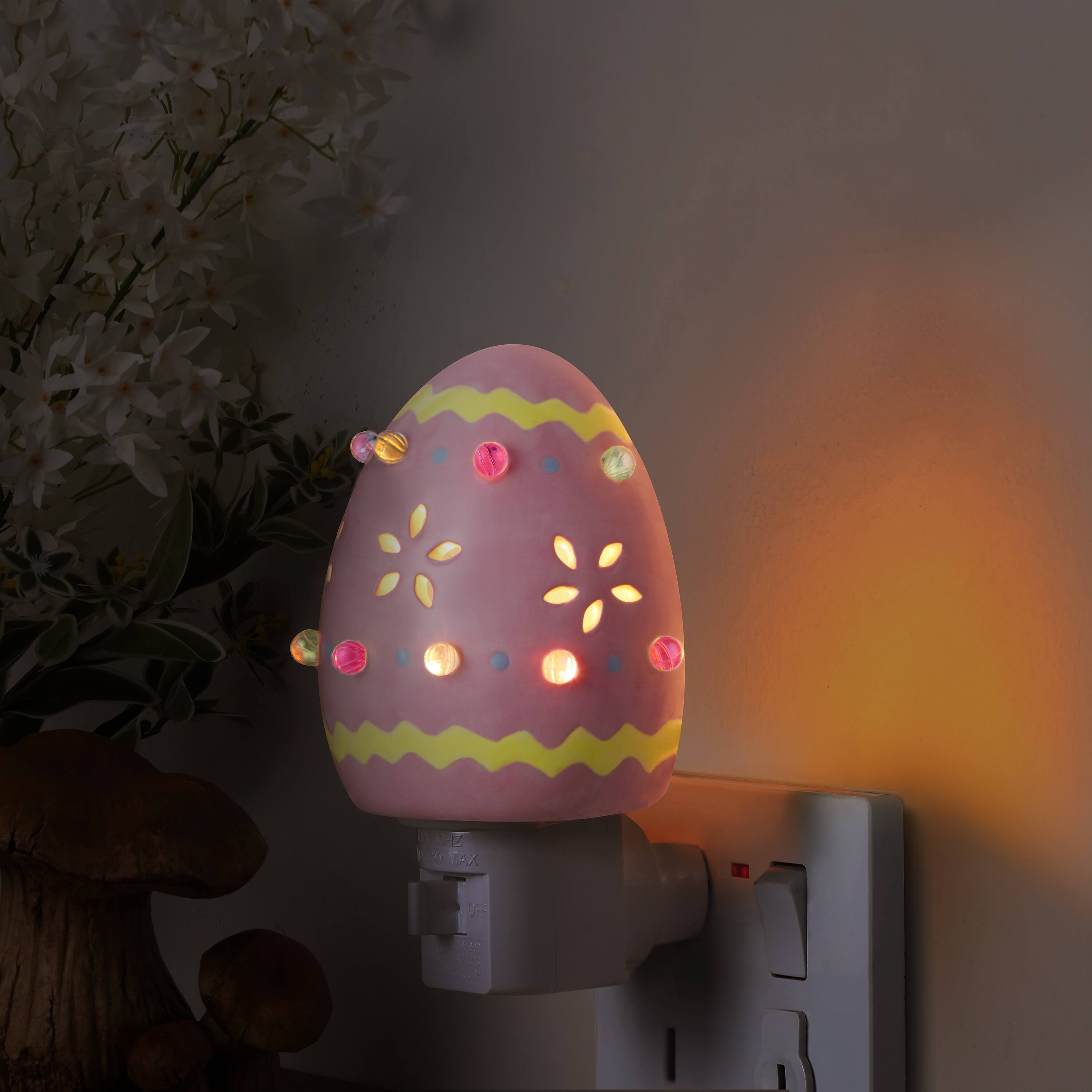 Mr. Cottontail Pink Ceramic Easter Egg Nightlight
