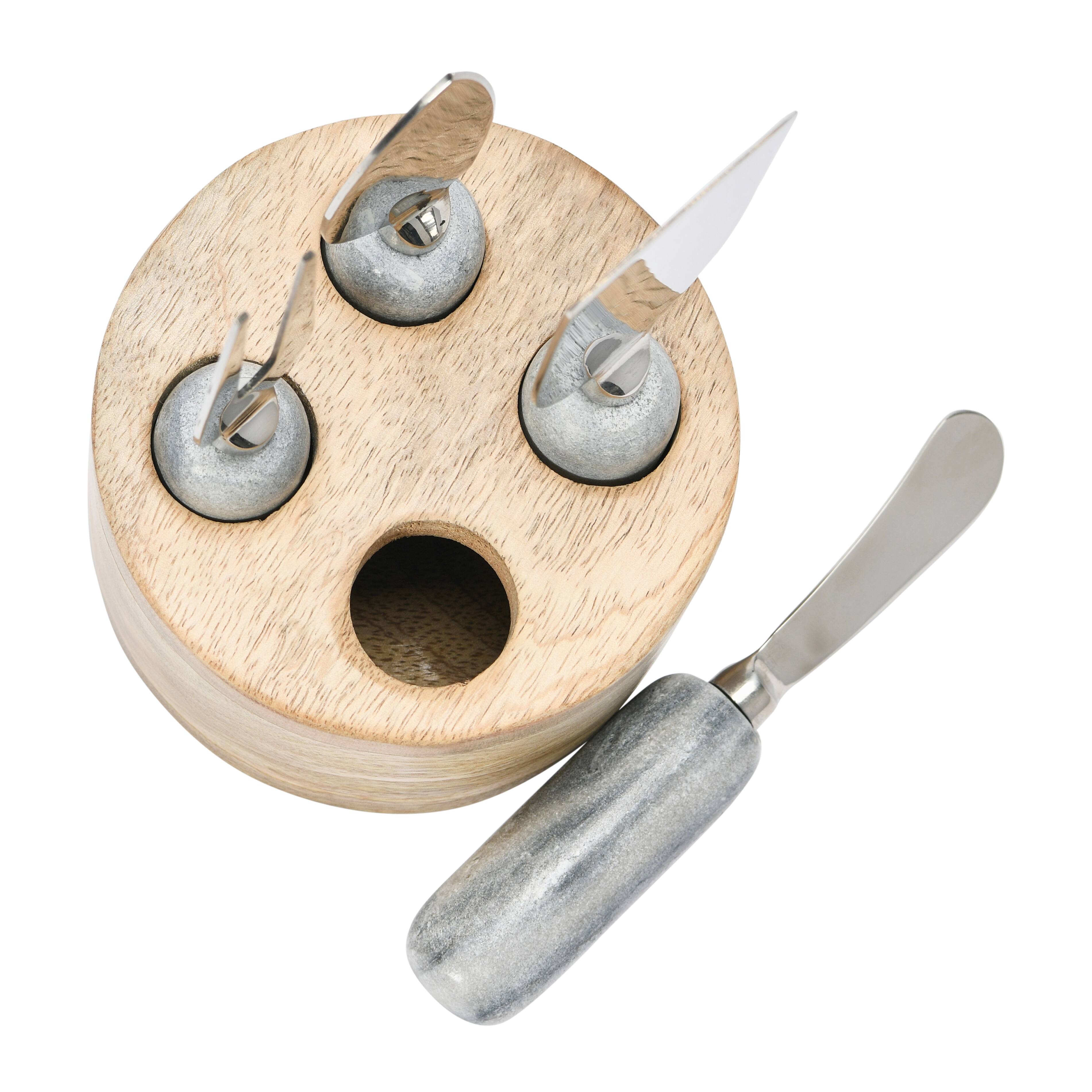 Hello Honey® Stainless Steel Cheese Servers with Mango Wood Stand