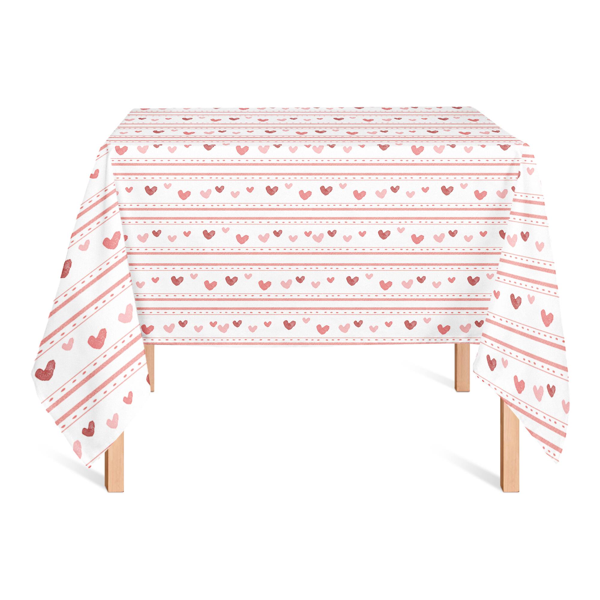 Multi Heart Stripes Pattern 58" x 58" Tablecloth