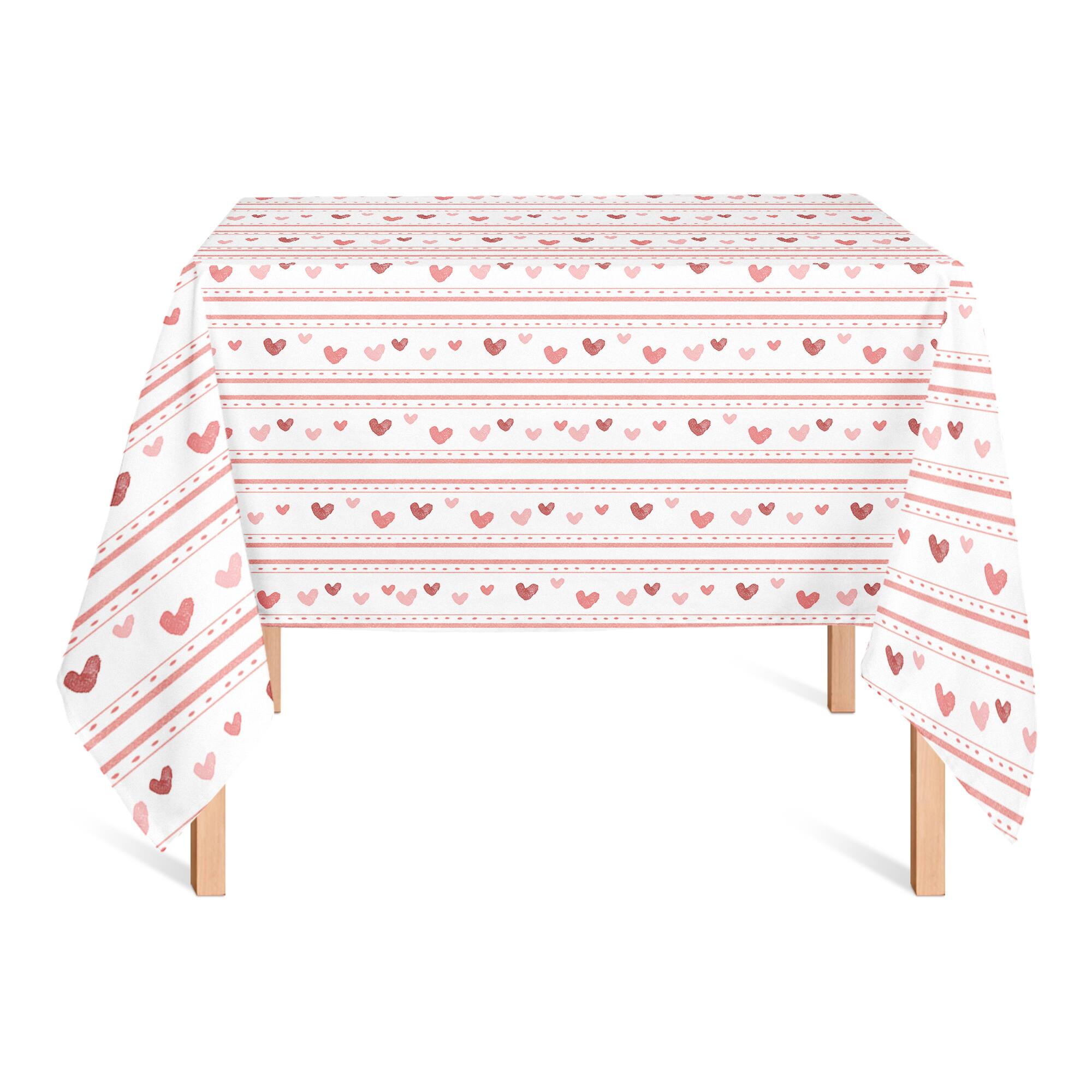 Multi Heart Stripes Pattern 58&#x22; x 58&#x22; Tablecloth