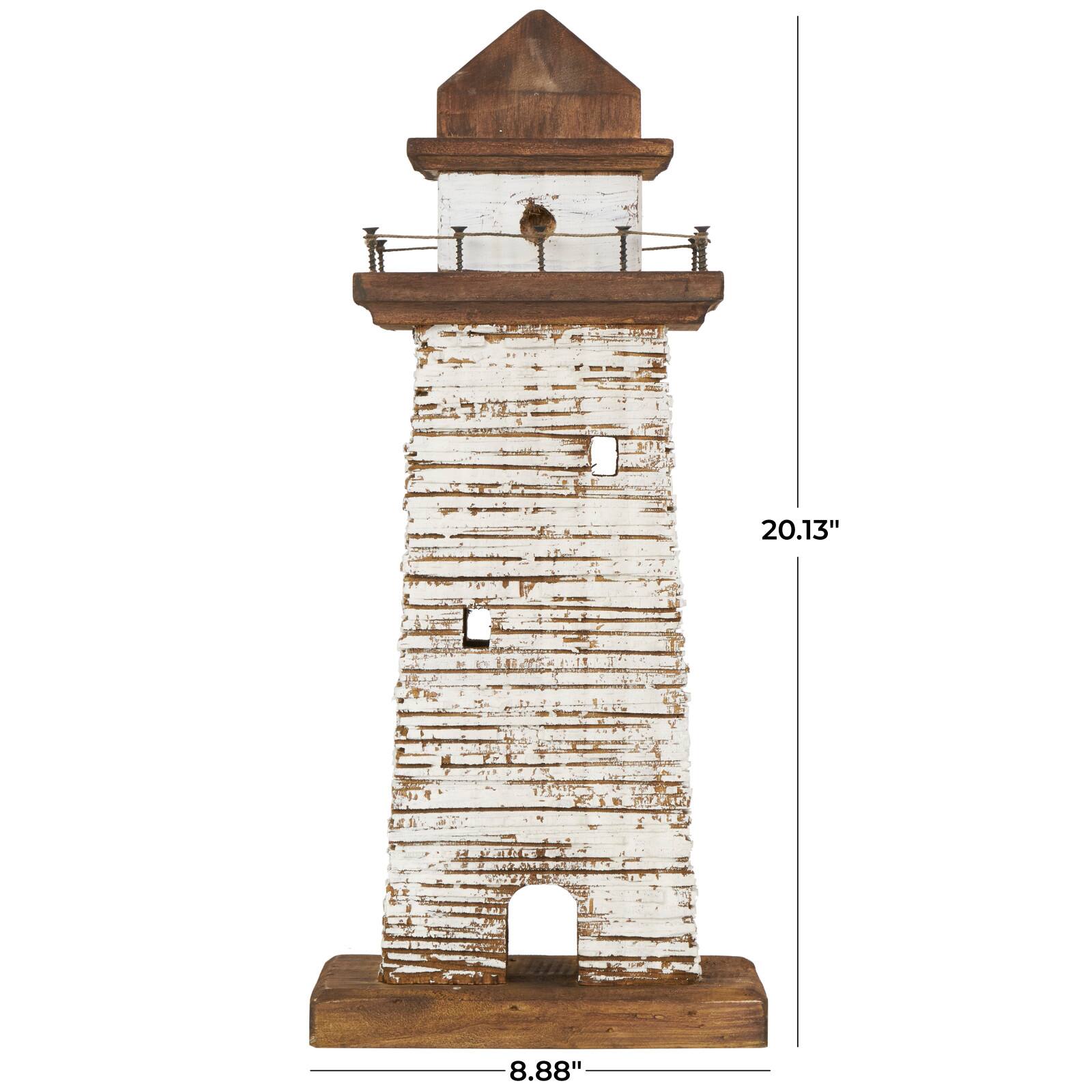 20" Cream Wood Lighthouse Distressed Sculpture