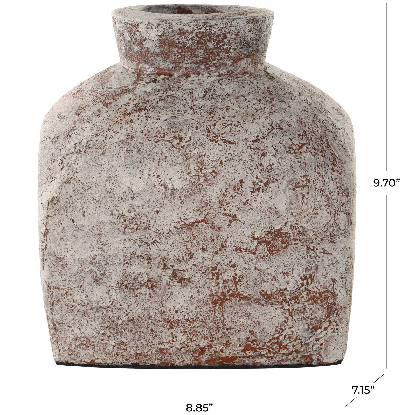 9.75" Brown Ceramic Antique Style Textured Square Vase