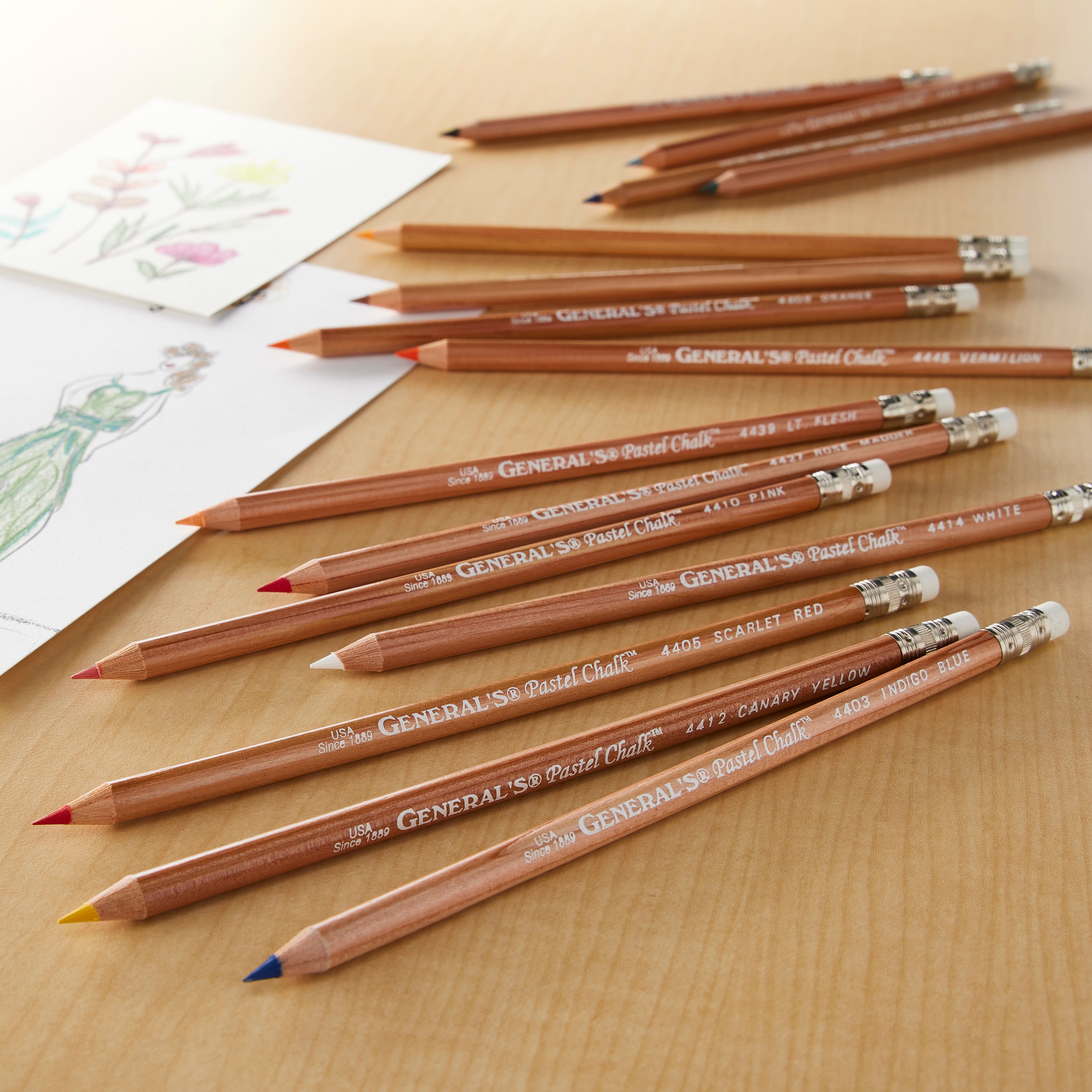 General Pencil 4400-12A General's Pastel Chalk Pencils, 12 Colors,  Multicolor, 7 x 1/4 x 1/4 in 