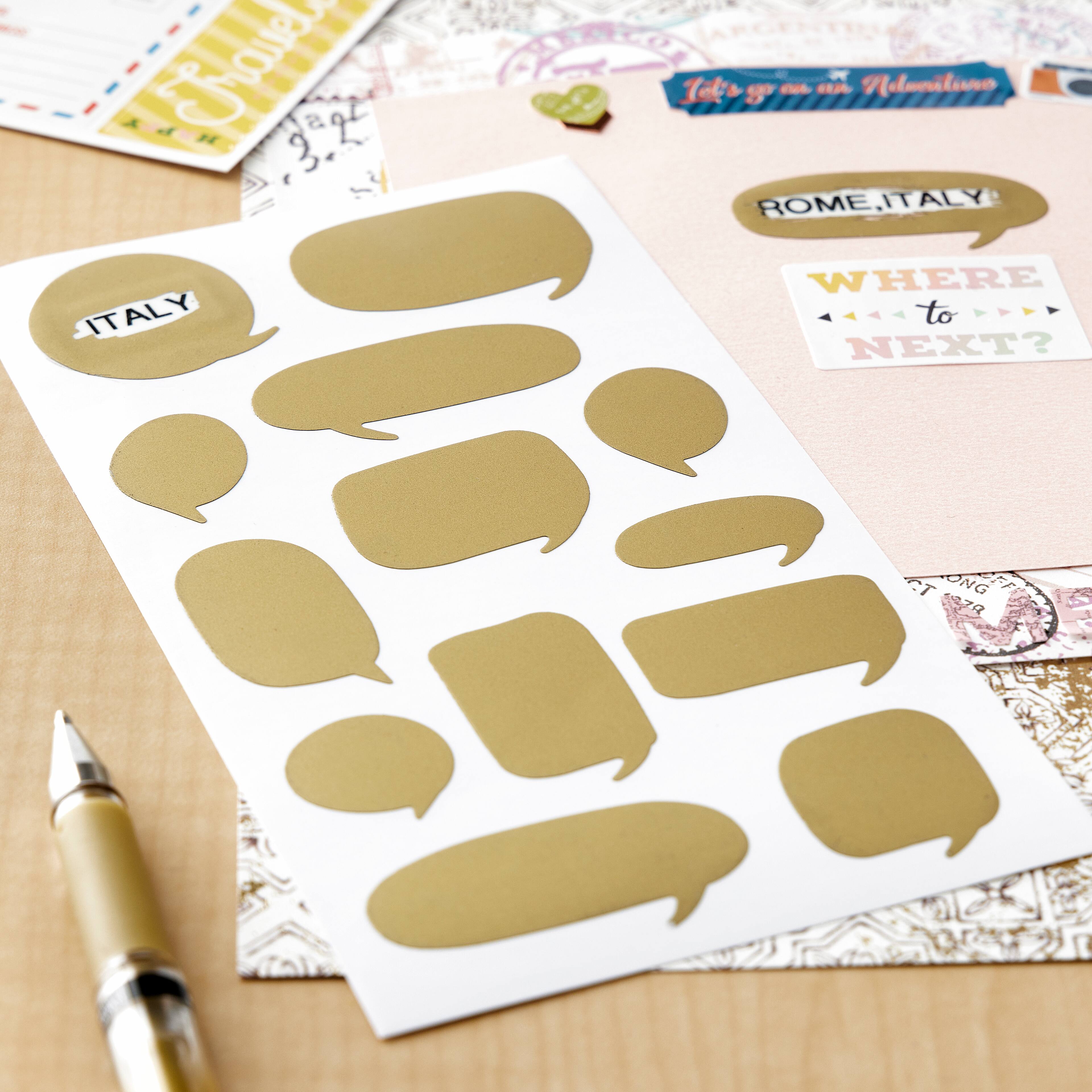 12 Packs: 52 ct. (624 total) Gold Word Bubble Scratch &#x26; Reveal Stickers by Recollections&#x2122;