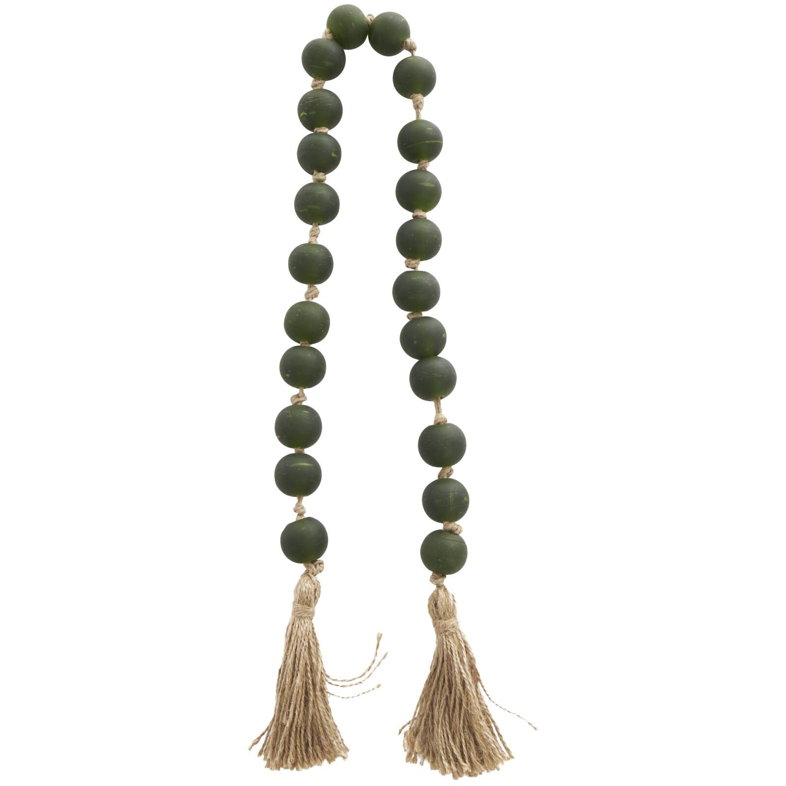 45&#x22; Handmade Round Frosted Glass Bead Garland with Tassels &#x26; Knotted Jute