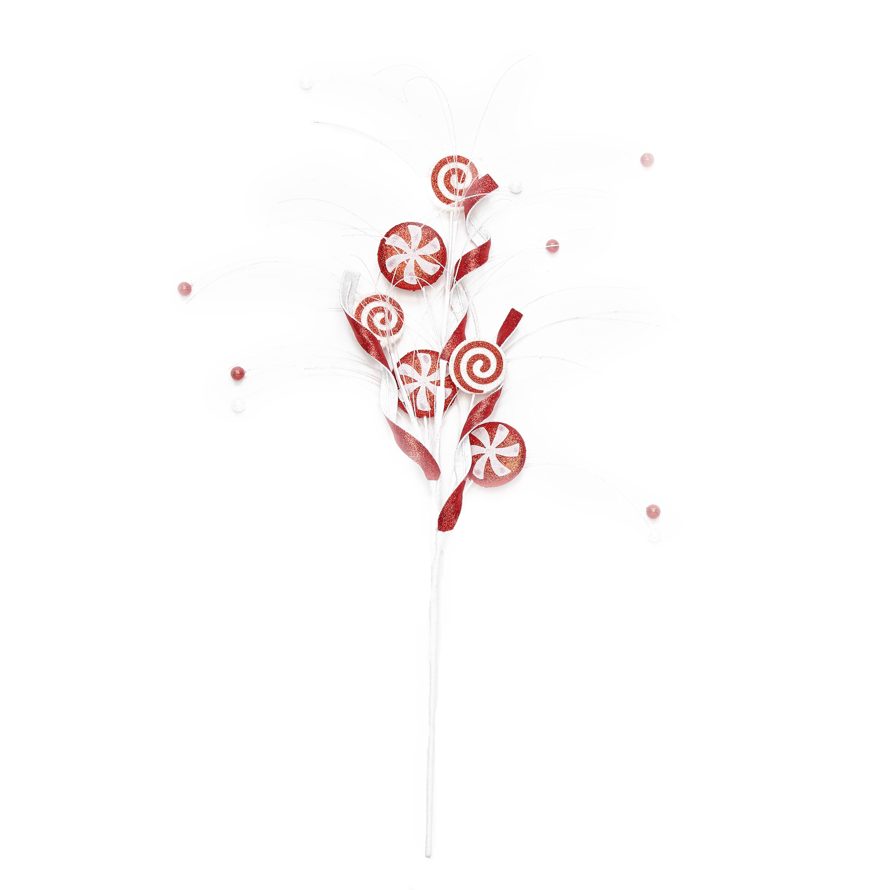28" Red & White Glittered Peppermint Candy Spray, 3ct.