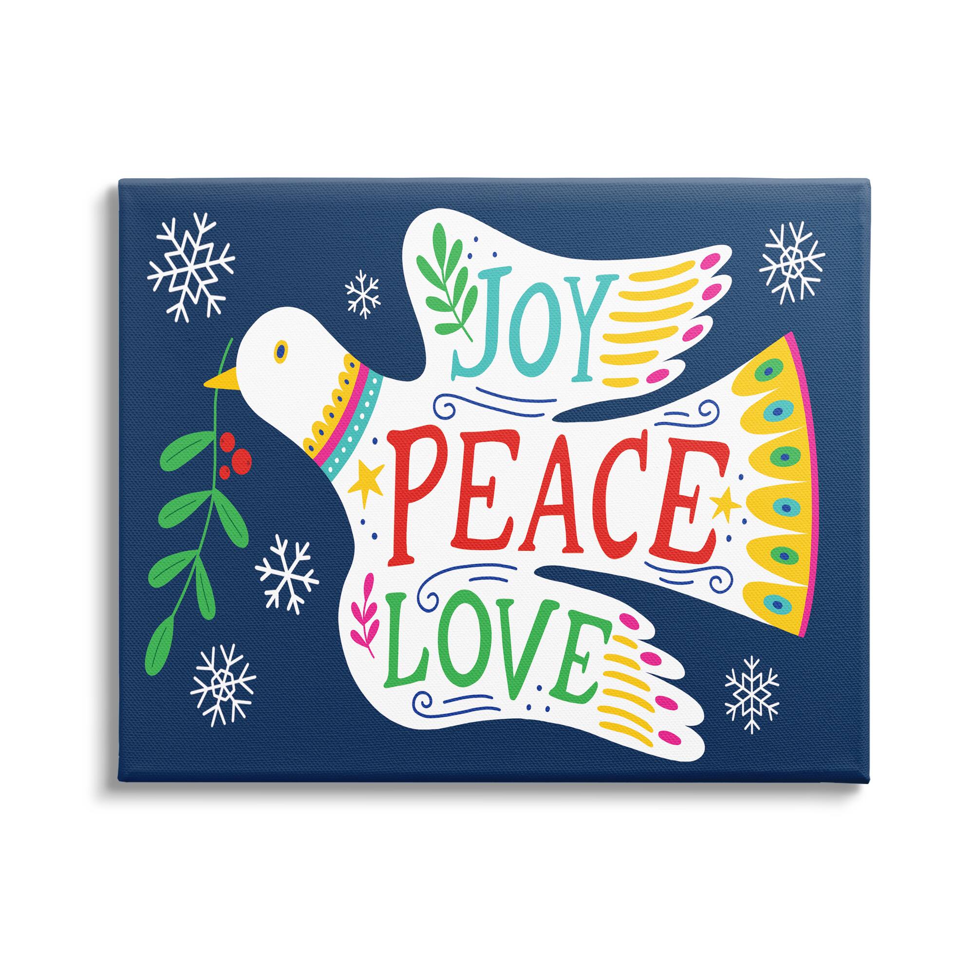 Stupell Industries Joy Peace Love Dove Holly Sprig Canvas Wall Art