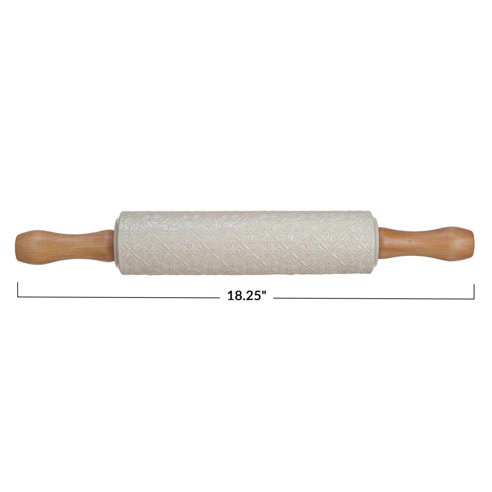 Hello Honey® Embossed Cream Stoneware Rolling Pin with Wood Handles