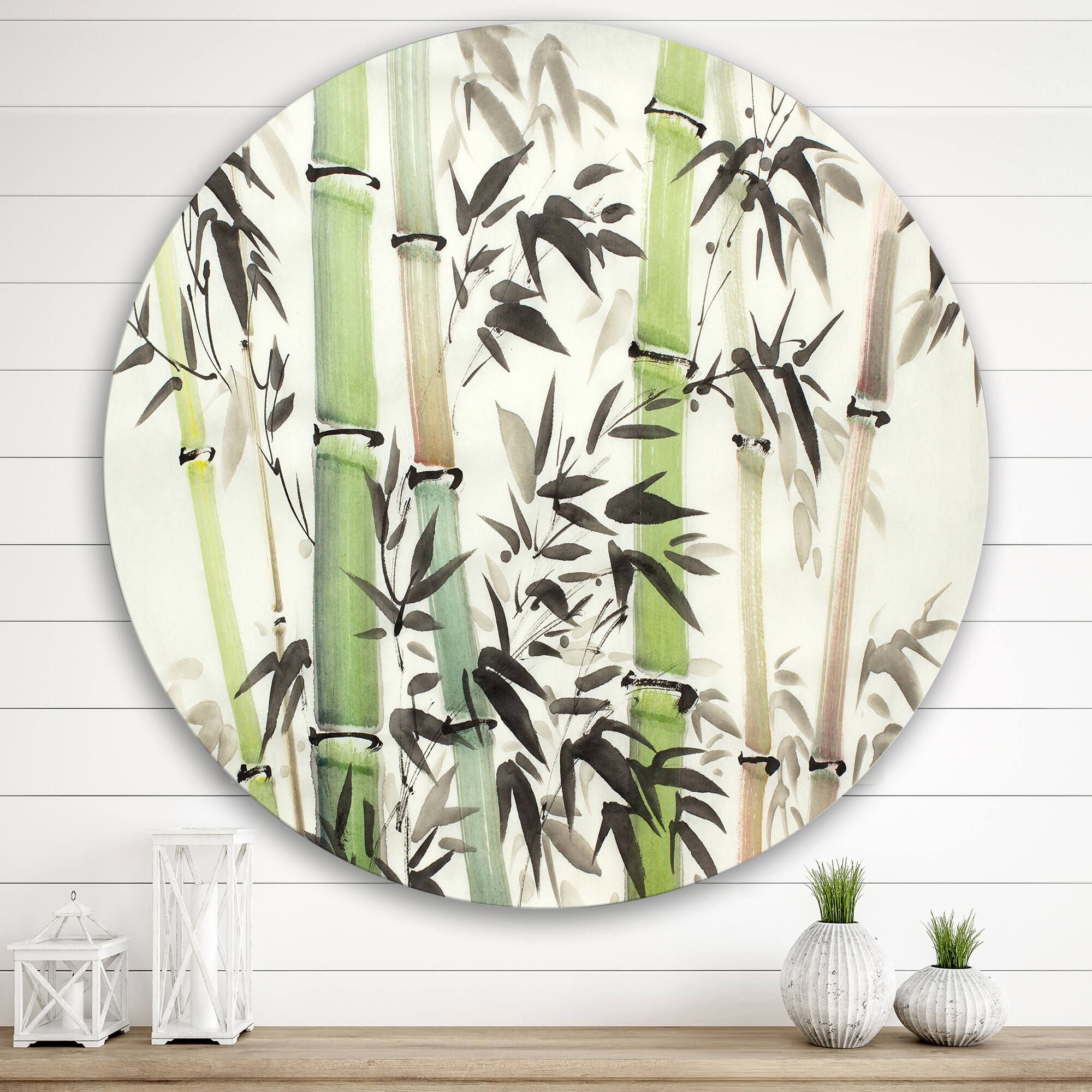 Designart - Bamboo Branches In The Forest II - Lake House Metal Circle Wall Art