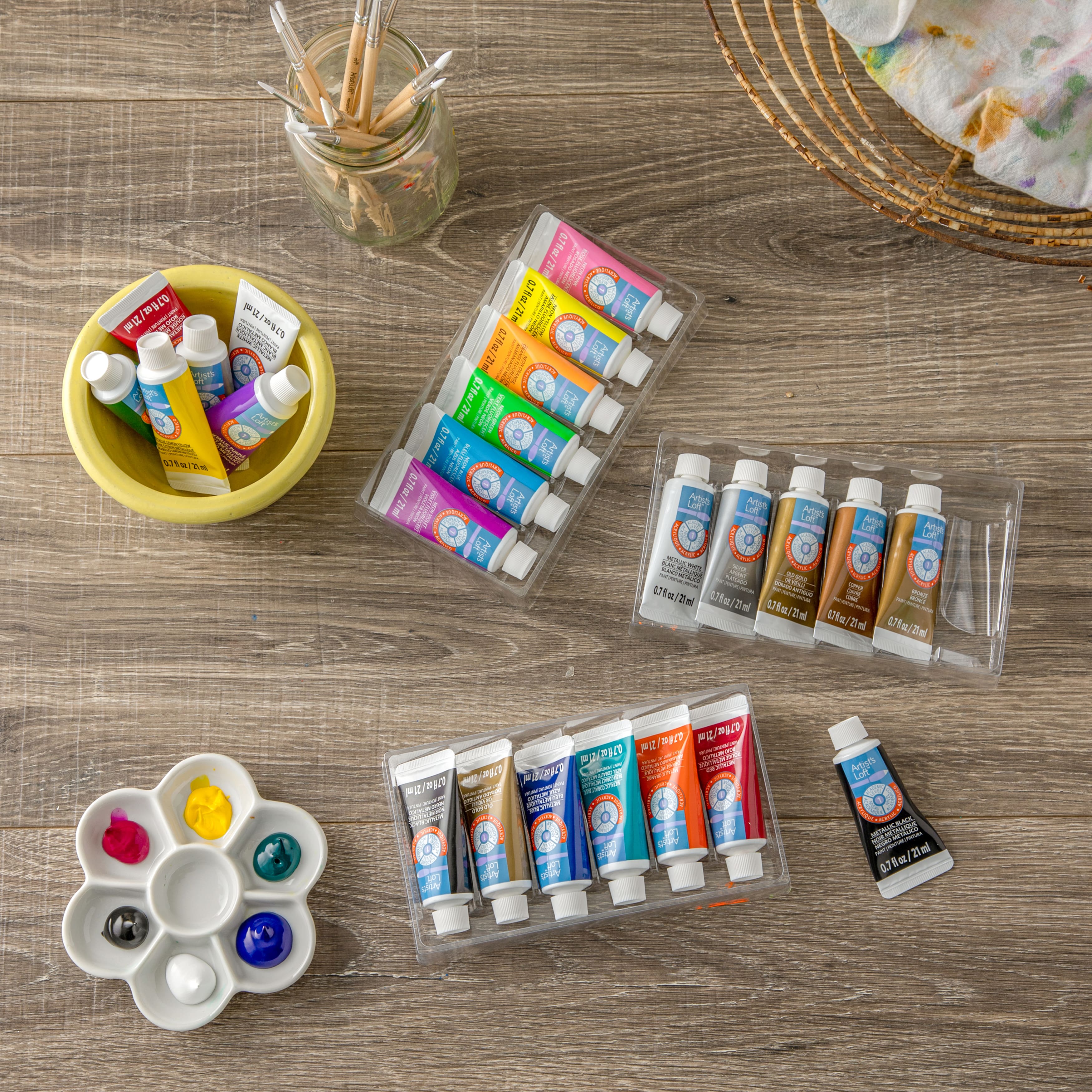 12 Packs: 24 ct. (288 total) Metallic &#x26; Neon Acrylic Paint Set by Artist&#x27;s Loft&#x2122;