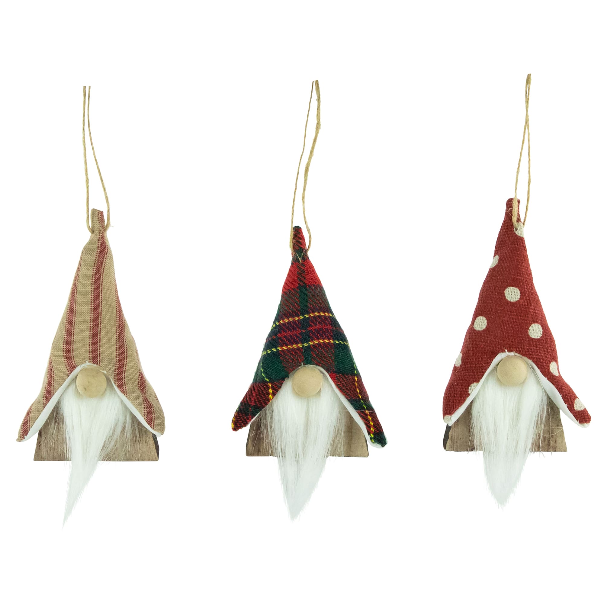 Set of 3 Wooden Gnomes Christmas Ornaments 4&#x22;