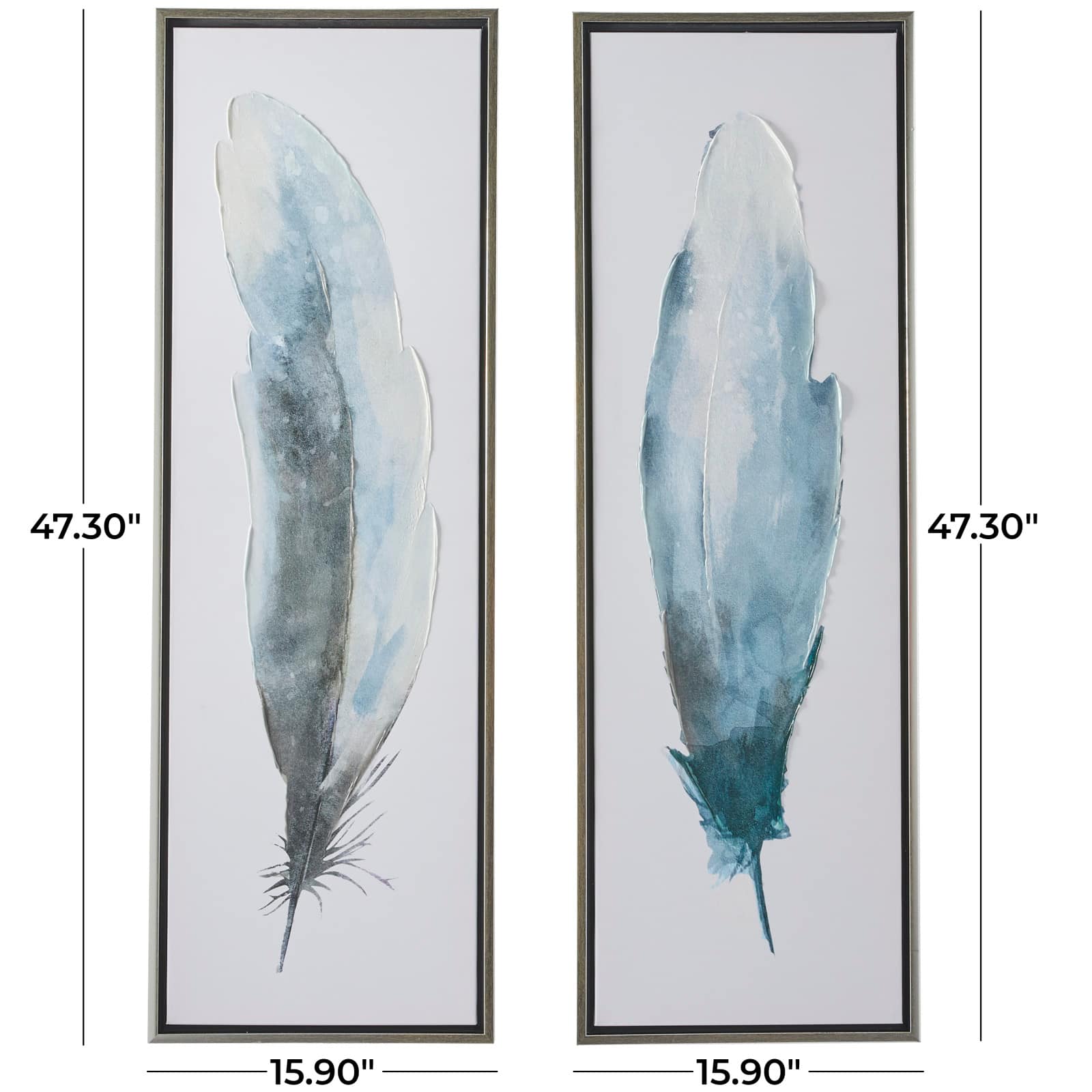 Blue Canvas Feathers Bird Framed Wall Art with Silver Frame Set of 2 16&#x22;, 47&#x22;
