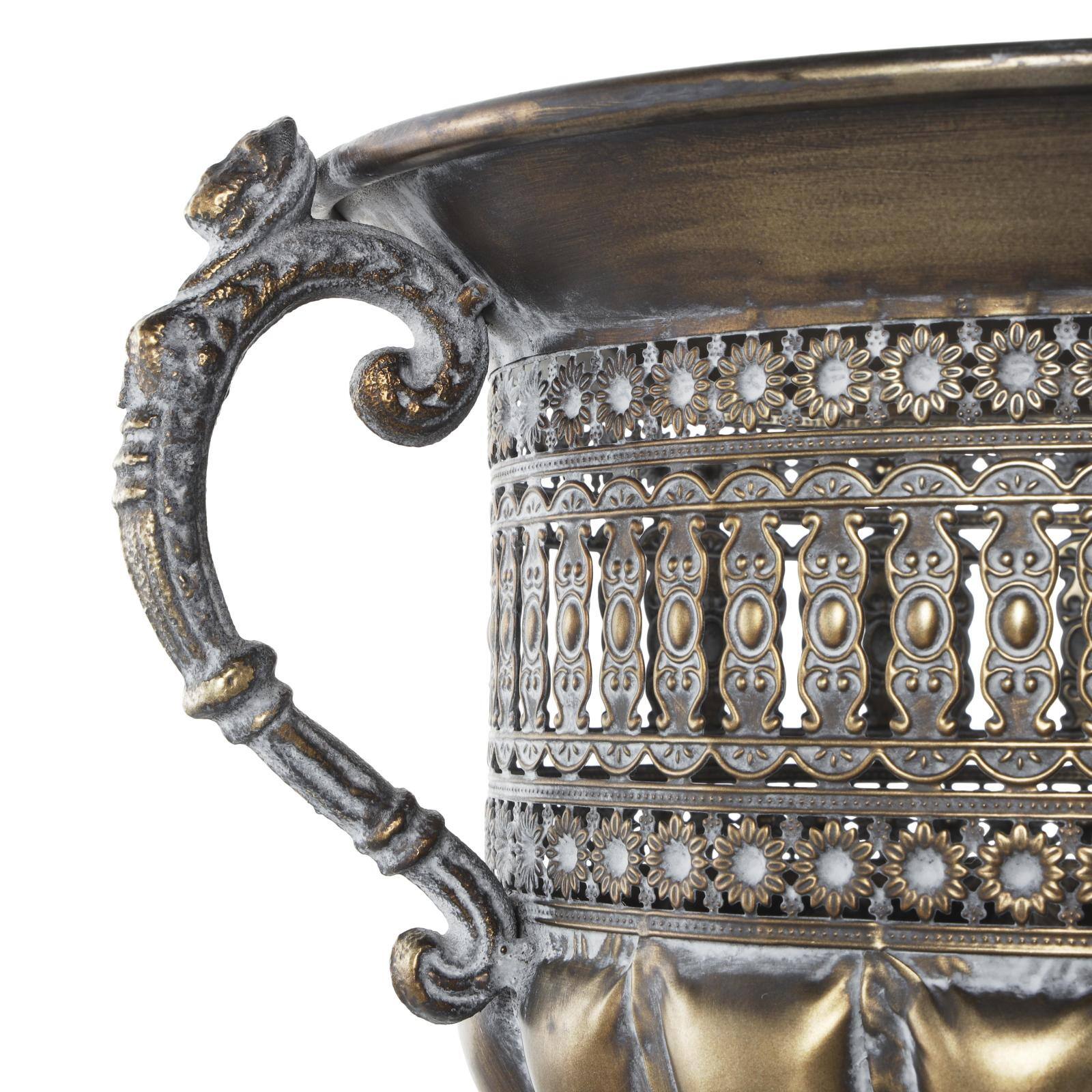 12" Bronze Metal Urn Shaped Vase with Cut Outs