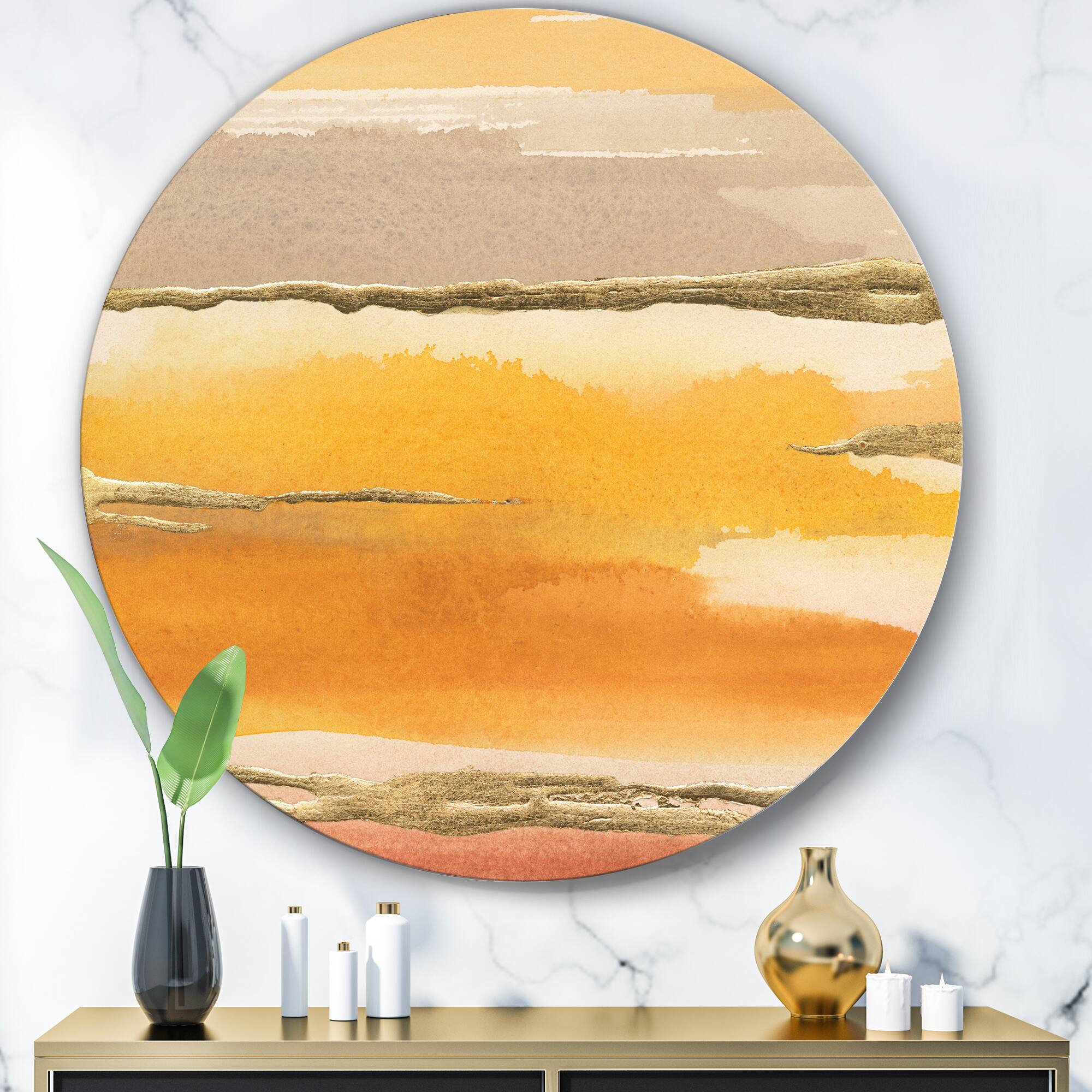 Designart - Gilded Amber II - Glam Metal Circle Wall Art