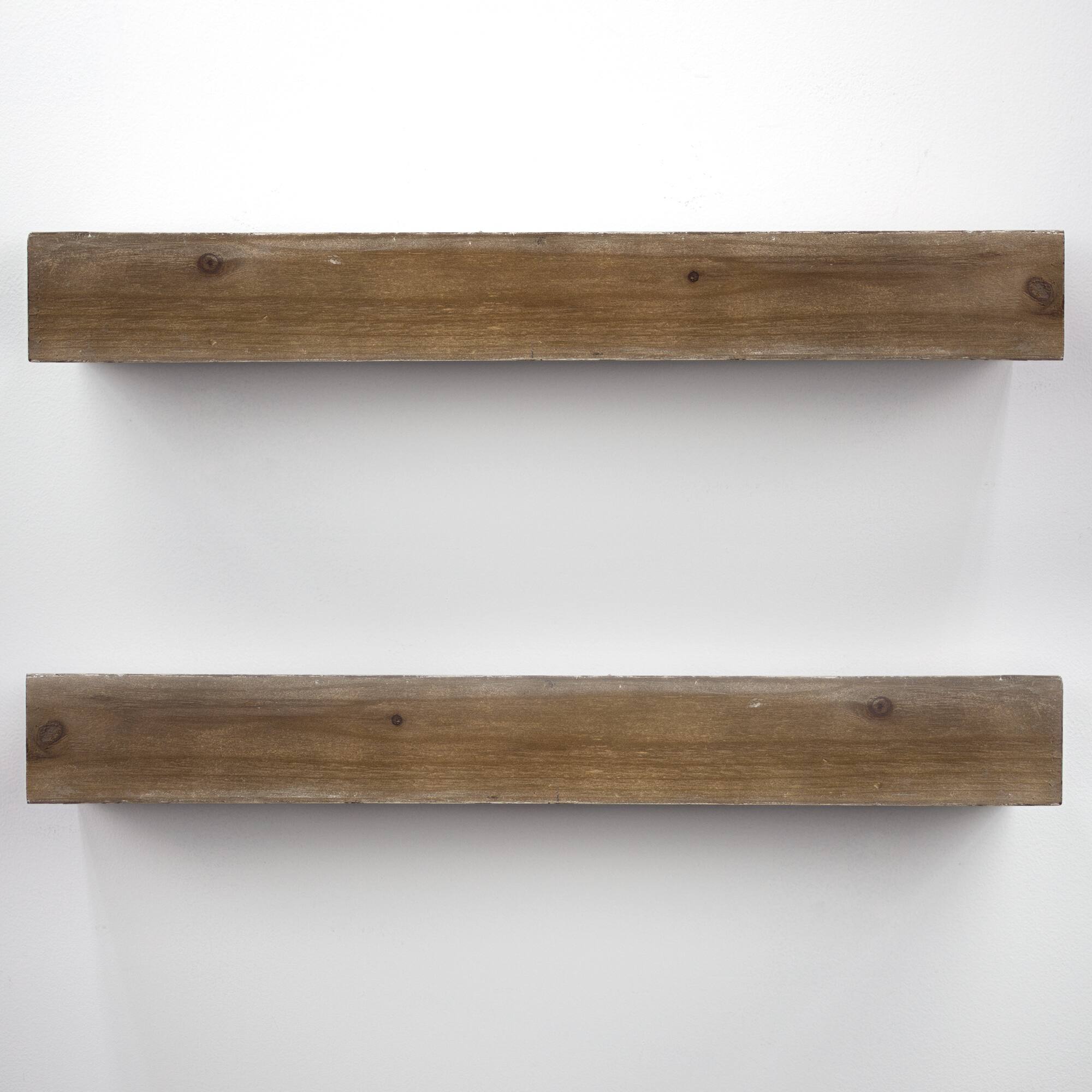 Small Walnut Brown Rustic Wood Floating Wall Shelf