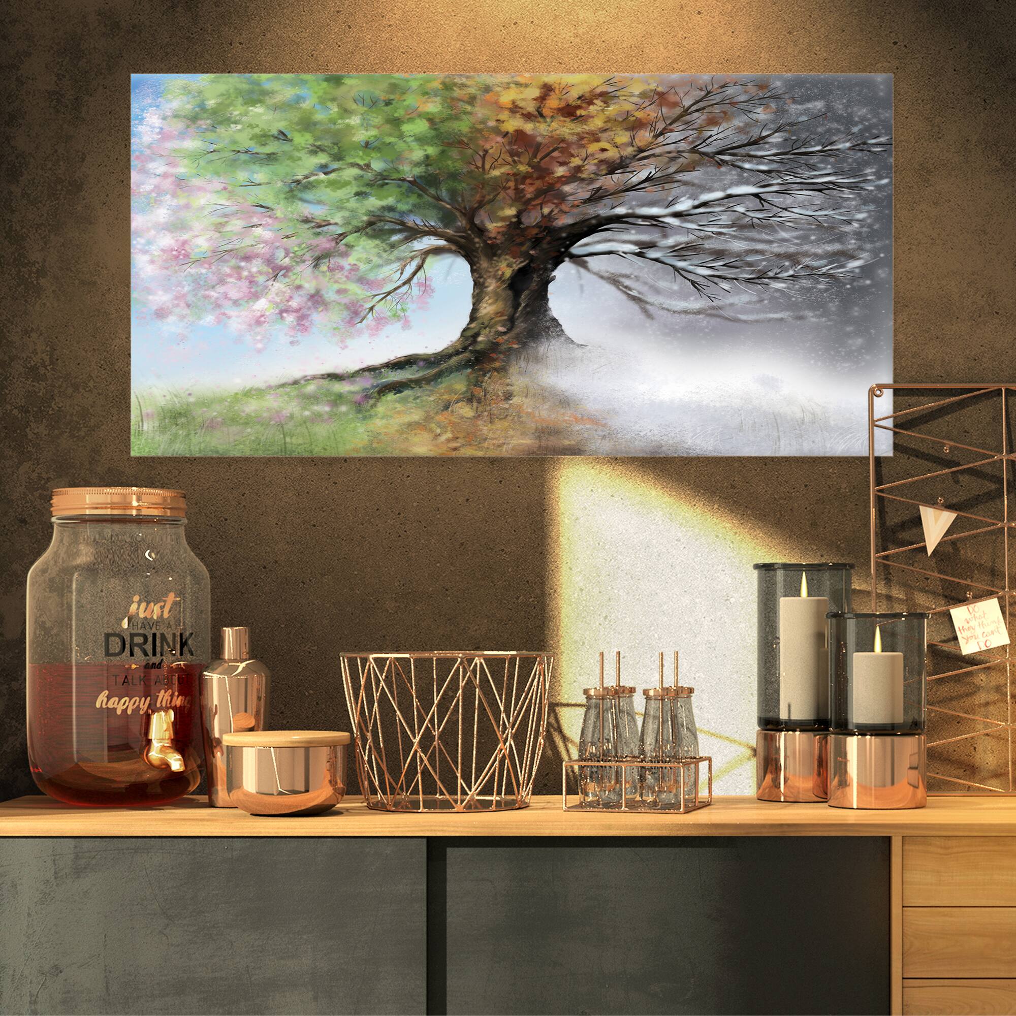 Designart - Tree with Four Seasons - Large Tree Painting Canvas Art Print