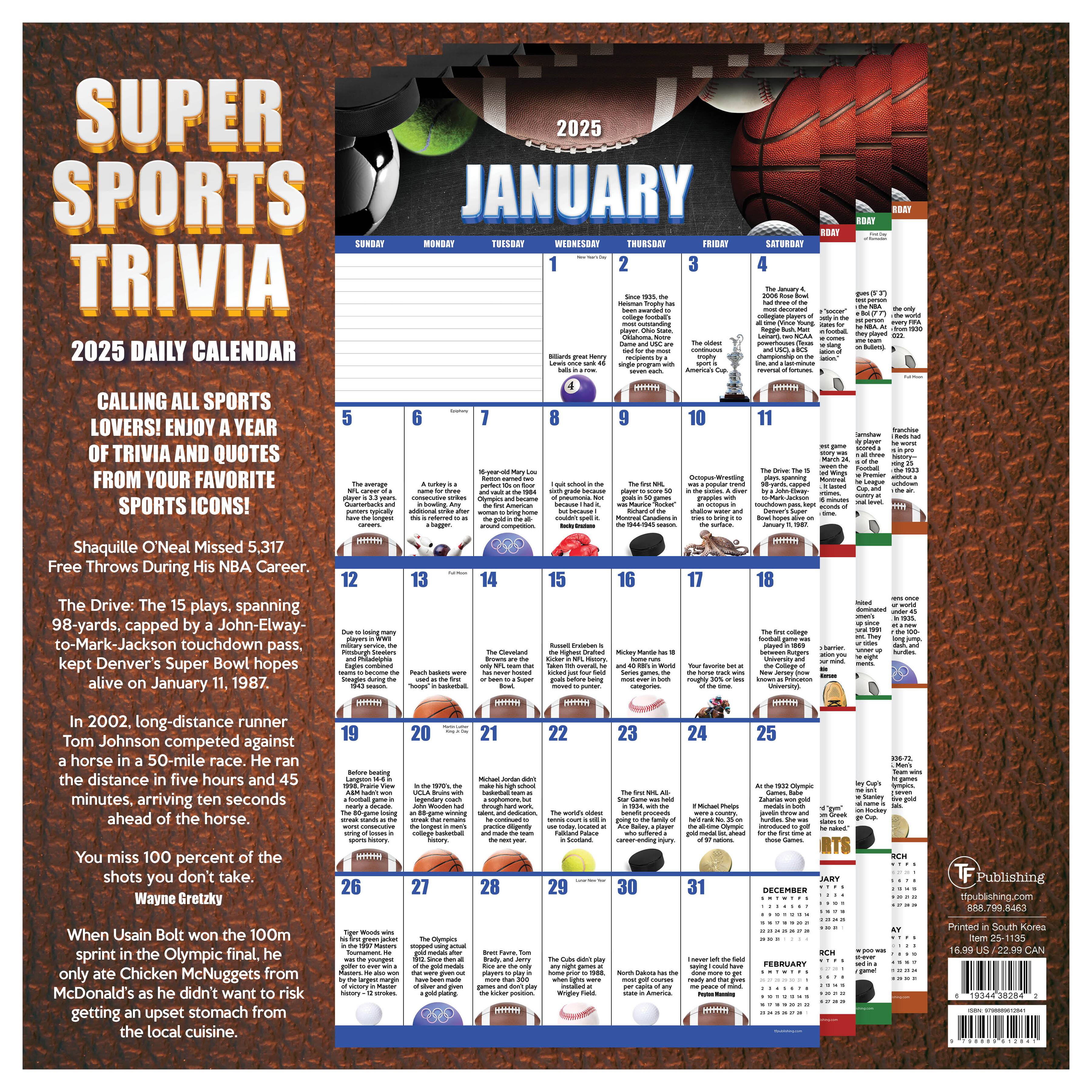 TF Publishing 2025 Sports Facts &#x26; Trivia Wall Calendar