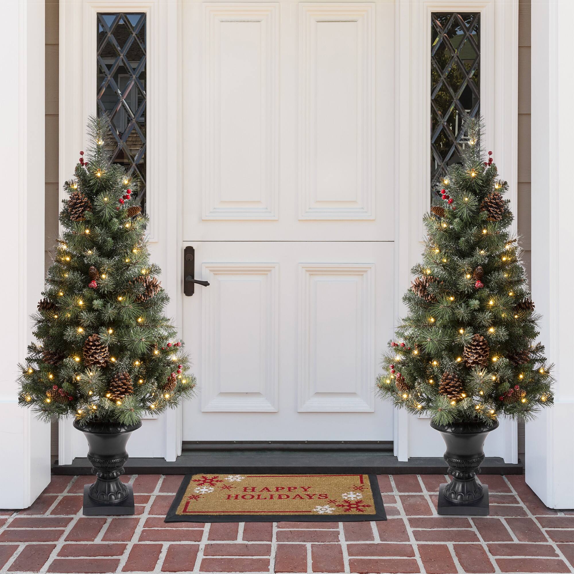 4ft. Pre-Lit Artificial Christmas Tree Set, Warm White LED Lights