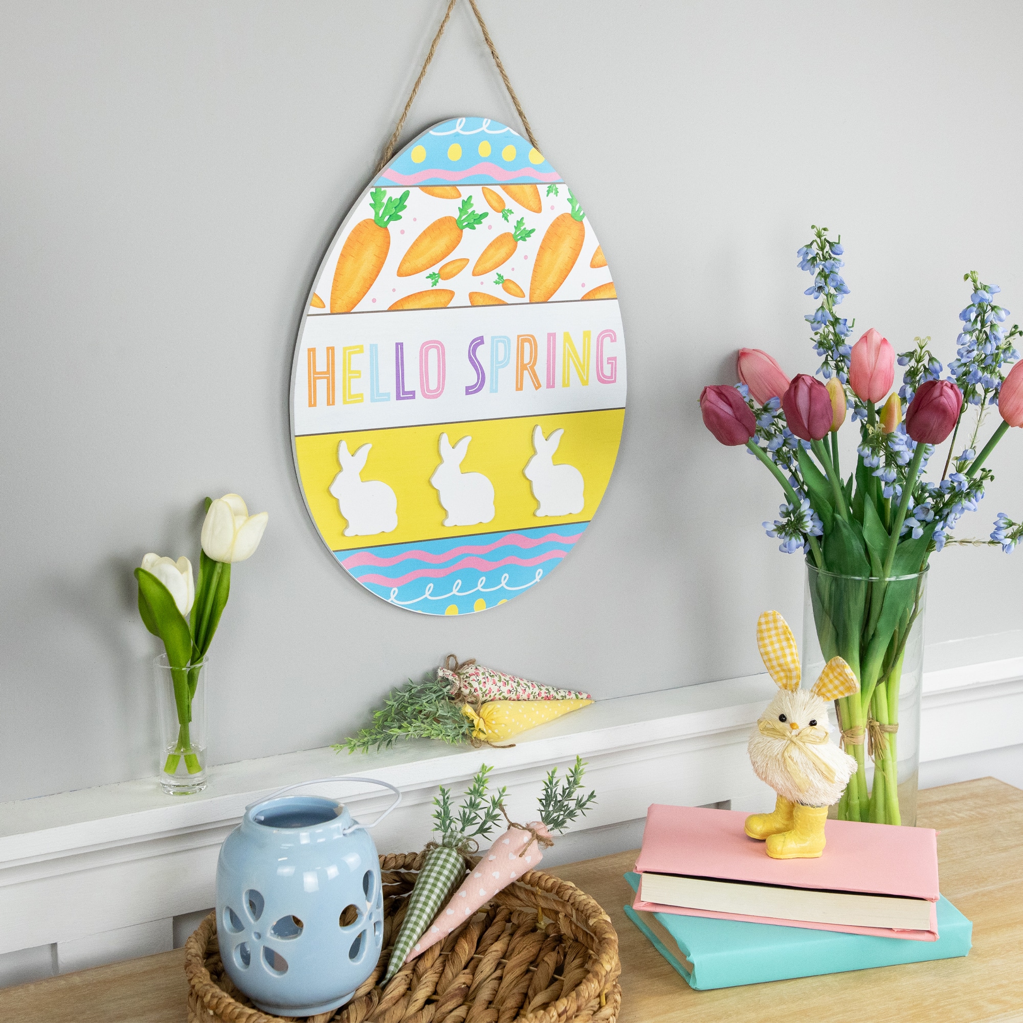 Hello Spring Colorful Easter Egg Wooden Wall Sign