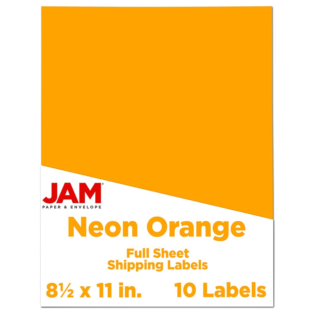JAM Paper Neon Orange Full Sheet Shipping Labels, 8.5" x 11"