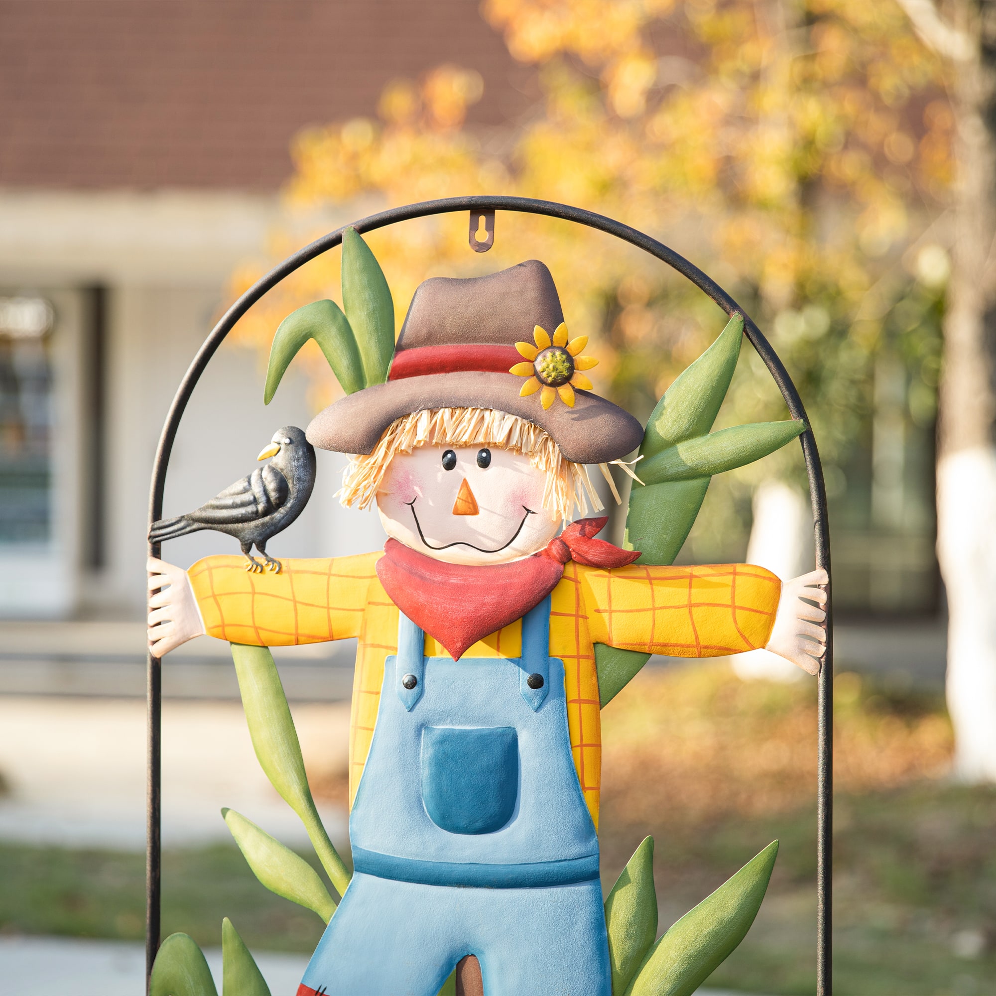 Glitzhome&#xAE; 3.5ft. Fall Metal Arch Scarecrow Yard Stake