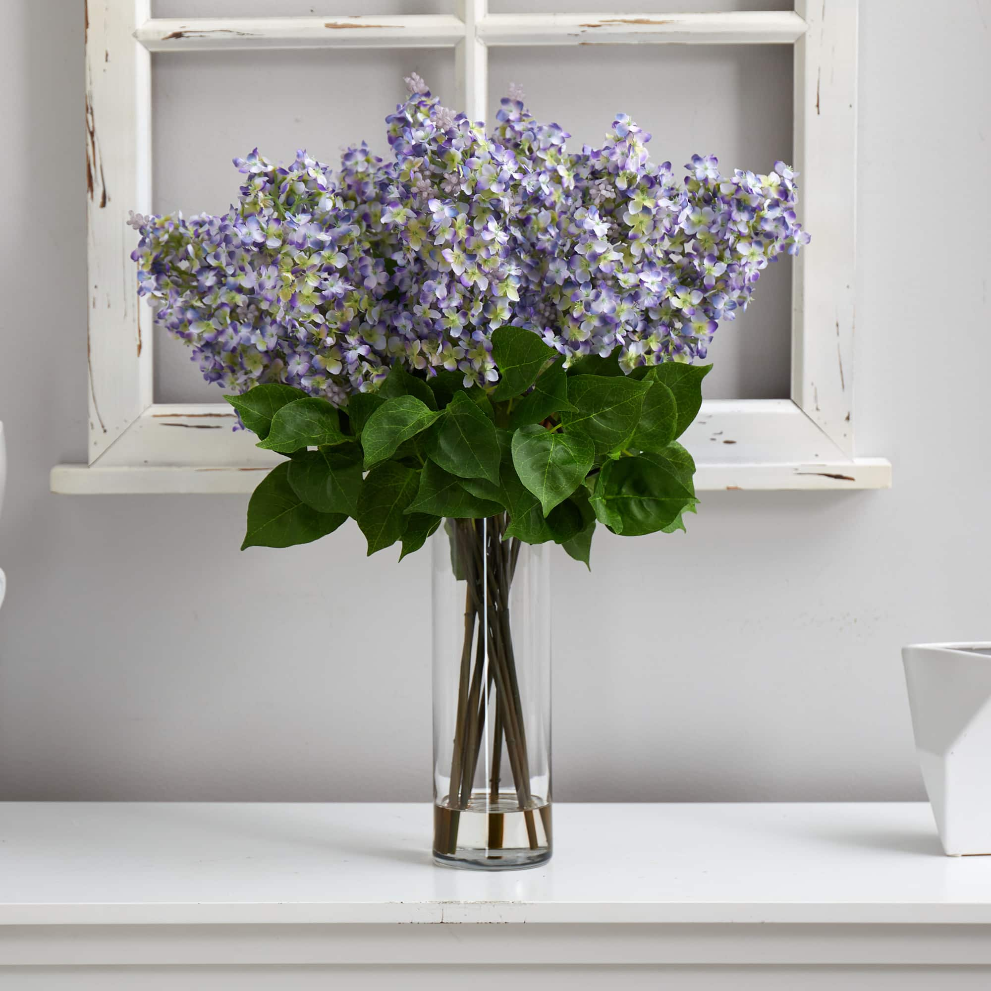 24&#x22; Artificial Lilac Arrangement with Cylinder Glass Vase