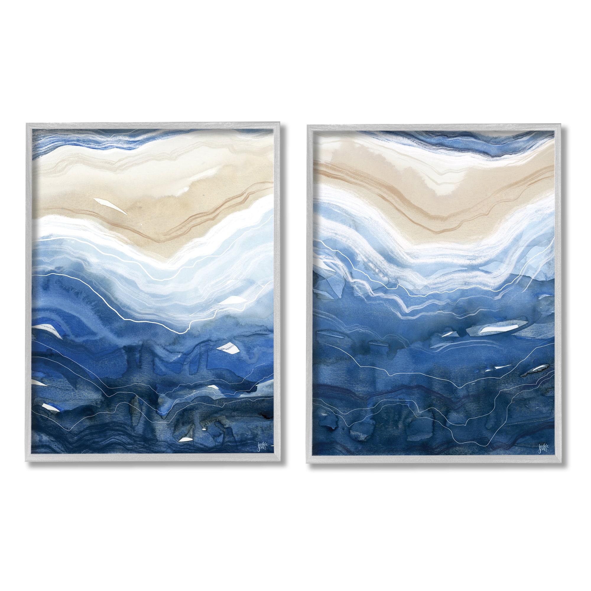 Stupell Industries Abstract Ocean Geode Landscape Busy Blue Beige Lines Framed Wall Art