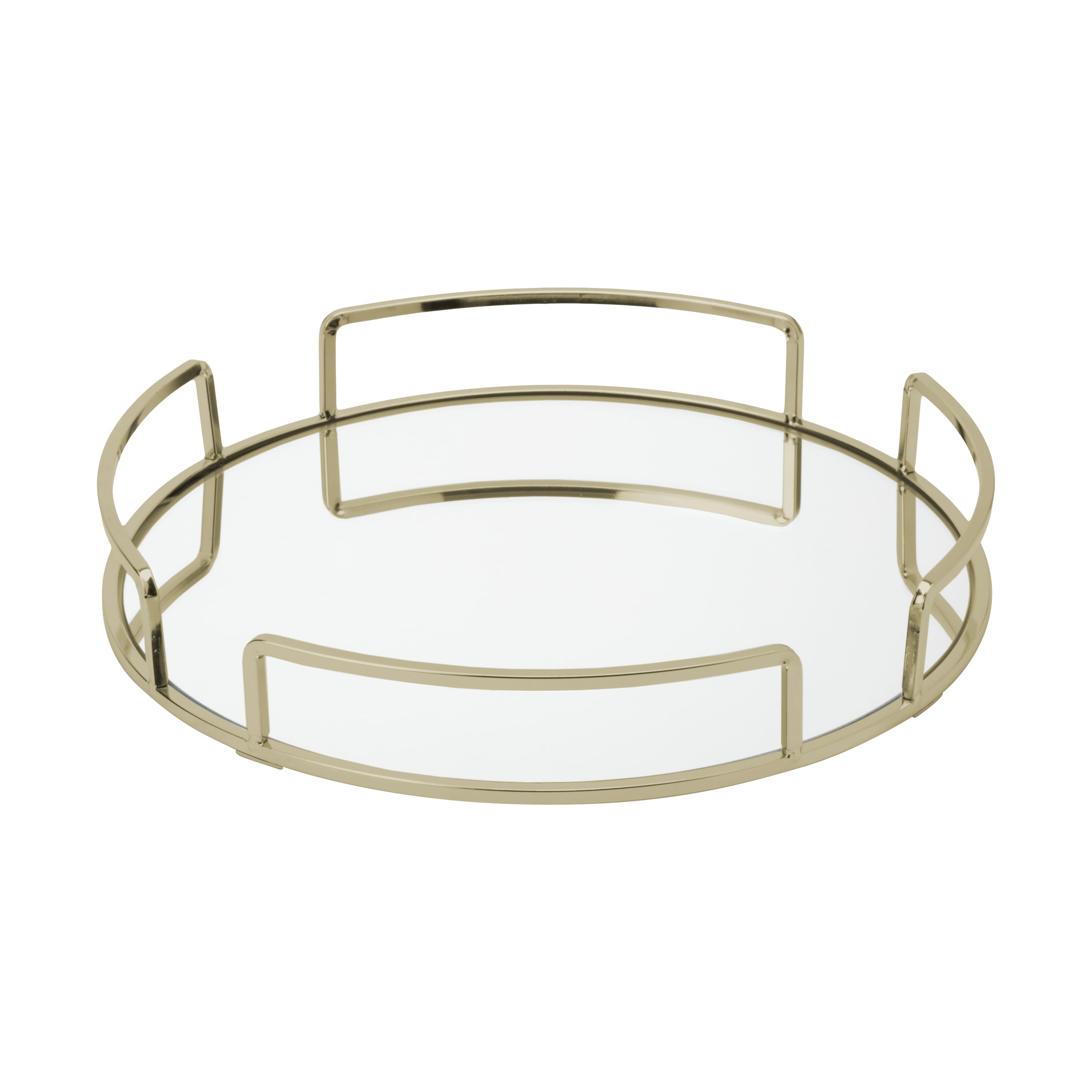 Home Details 13" Satin Gold Modern Round Mirror Vanity Tray
