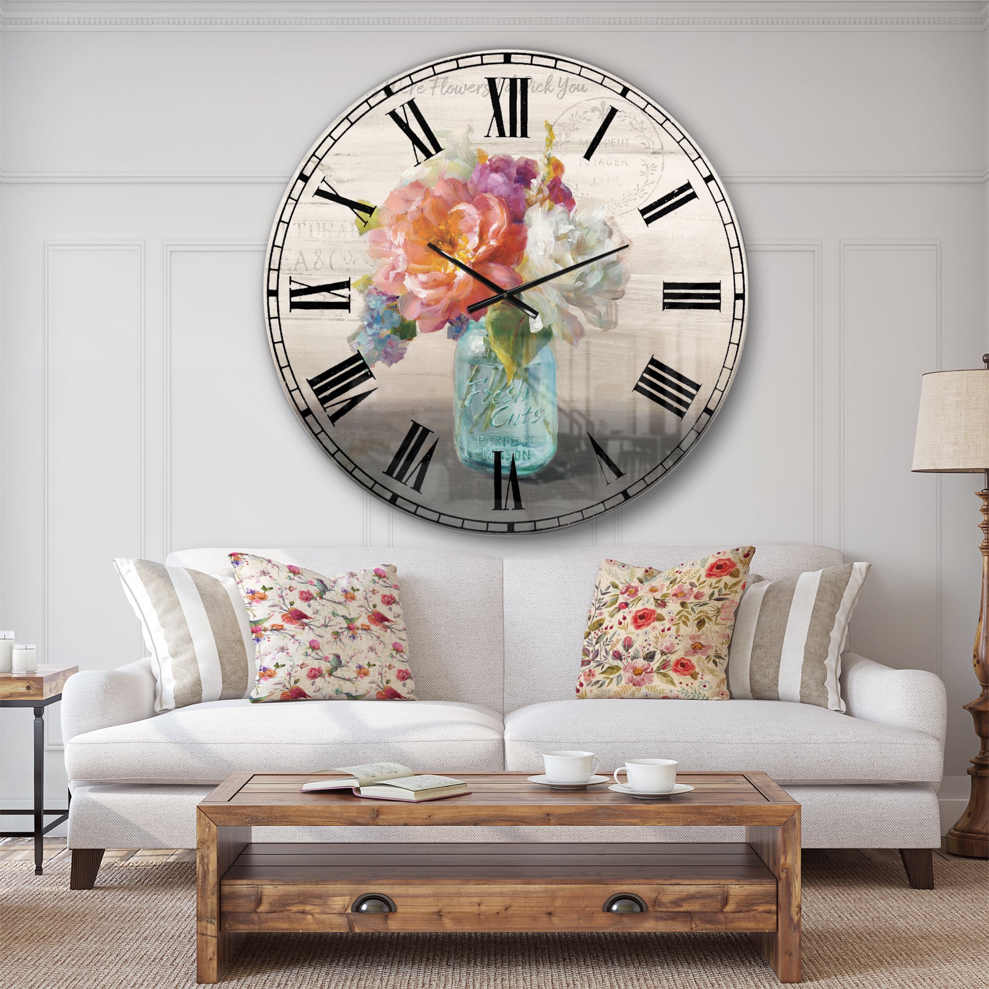 Designart &#x27;French Cottage Bouquet I Mothers Farmhouse Wall Clock