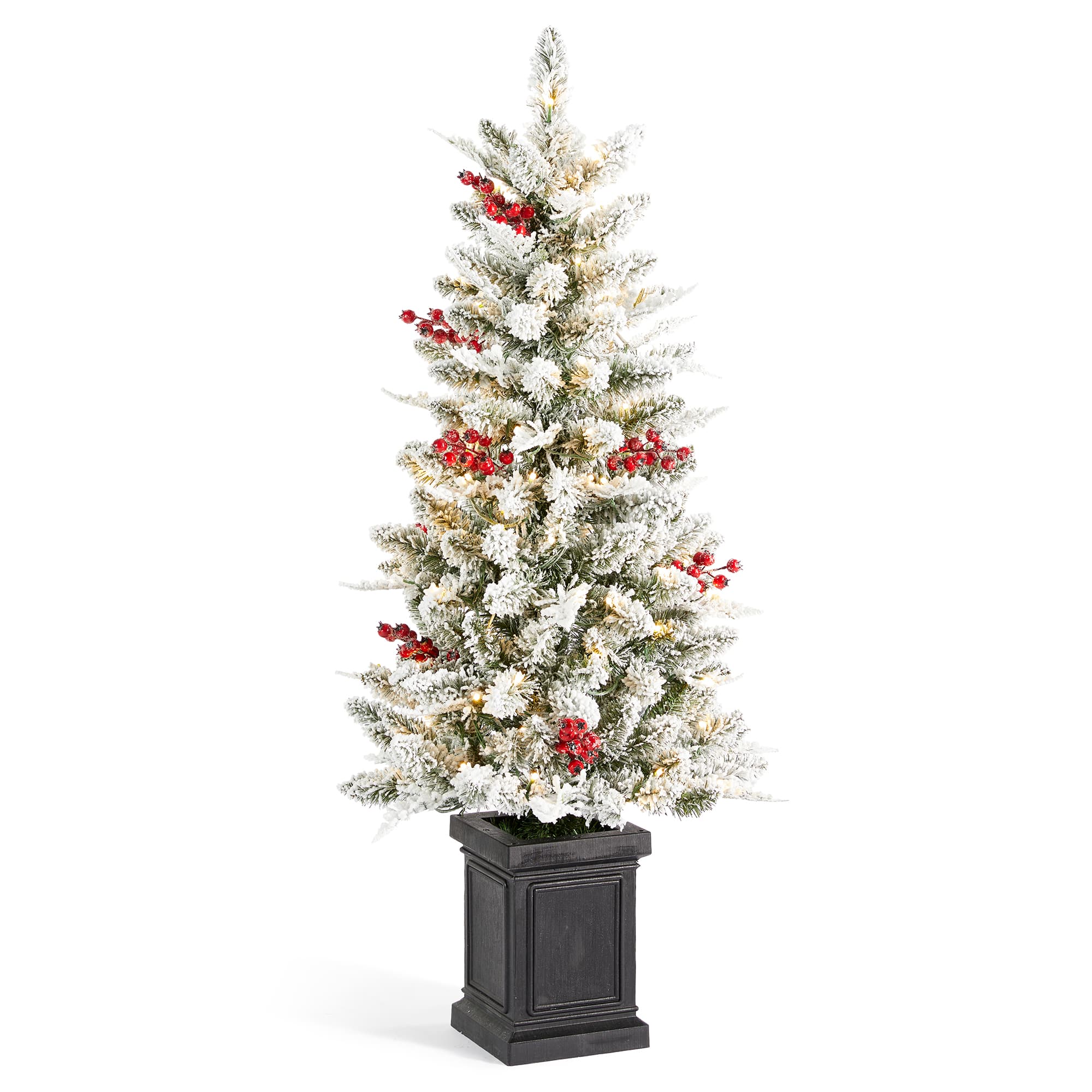 Glitzhome&#xAE; 4ft Pre-Lit Flocked Artificial Christmas Porch Tree, Multi-color LED Lights