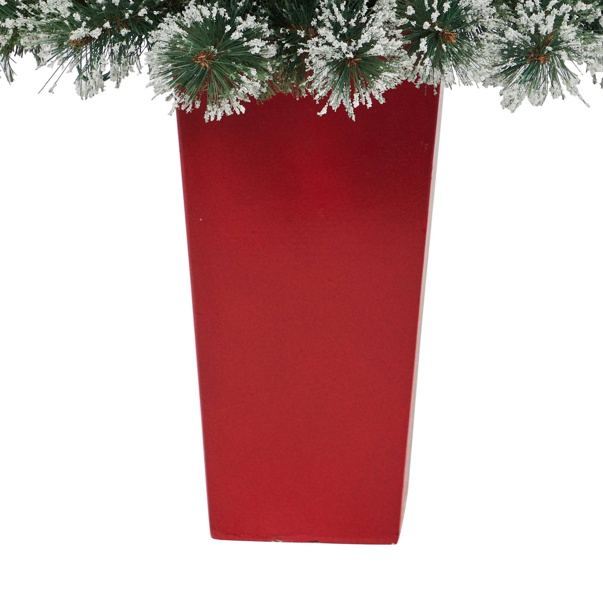 4ft. Pre-Lit Potted Frosted Swiss Pine Artificial Christmas Tree with Berries, Clear LED Lights