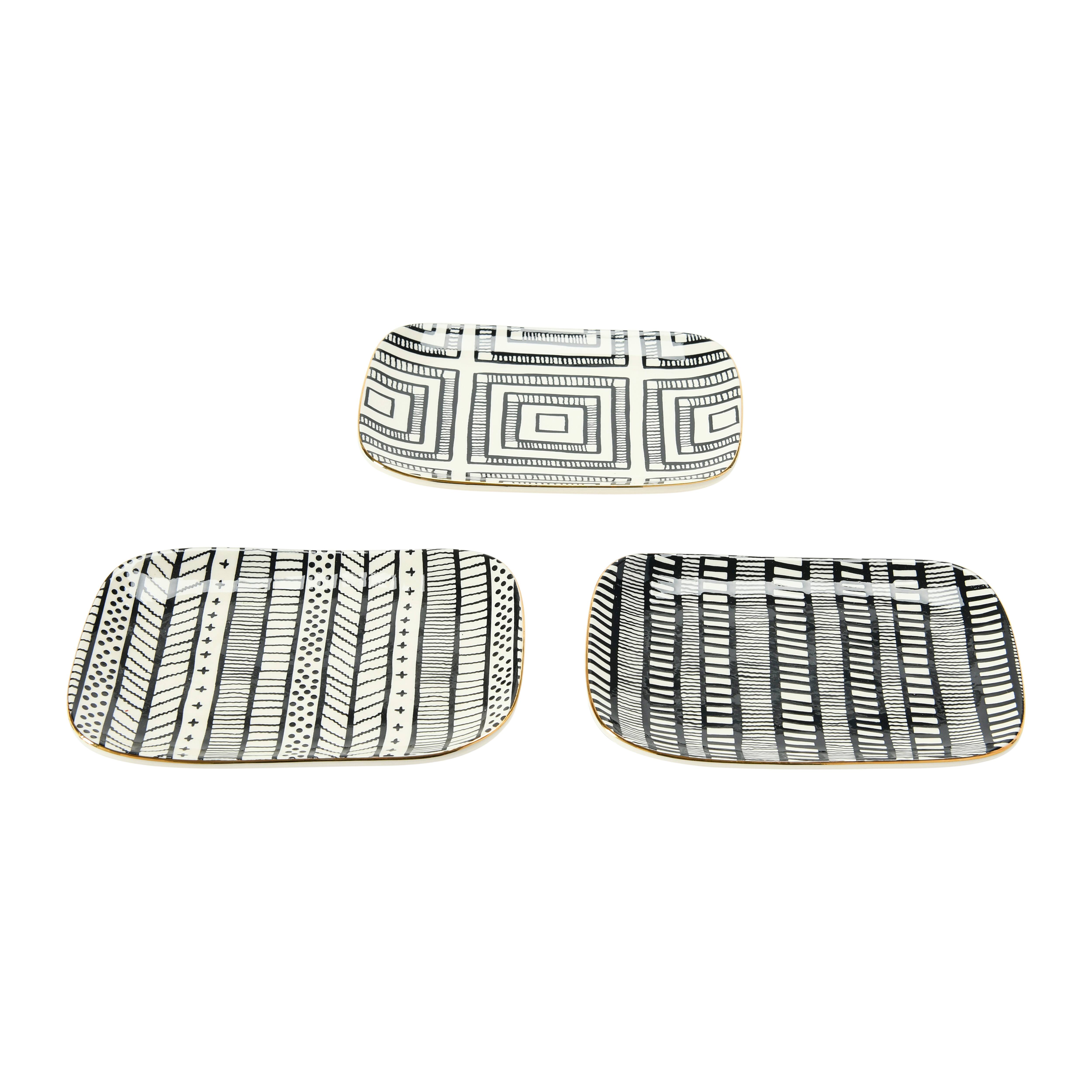 Hello Honey® 7.5" Black, White & Gold Edge Geo Print Stoneware Plate , 3ct.