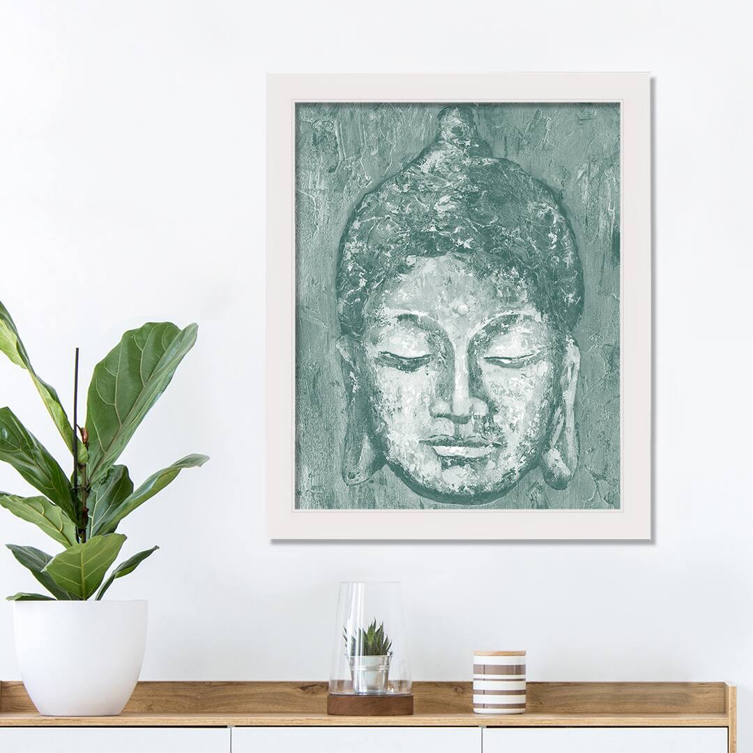 Teal Buddha White Framed Print Wall Art