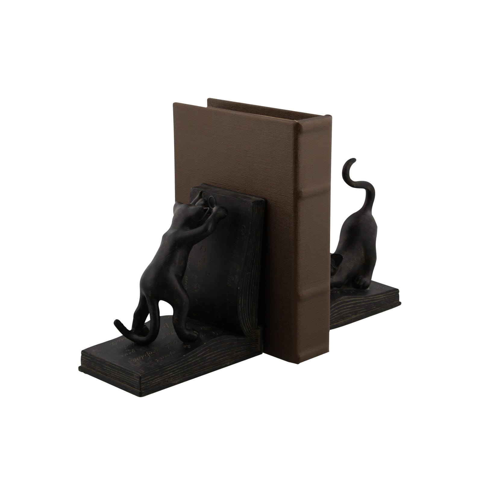 Black Polystone Eclectic Cat Bookends Set
