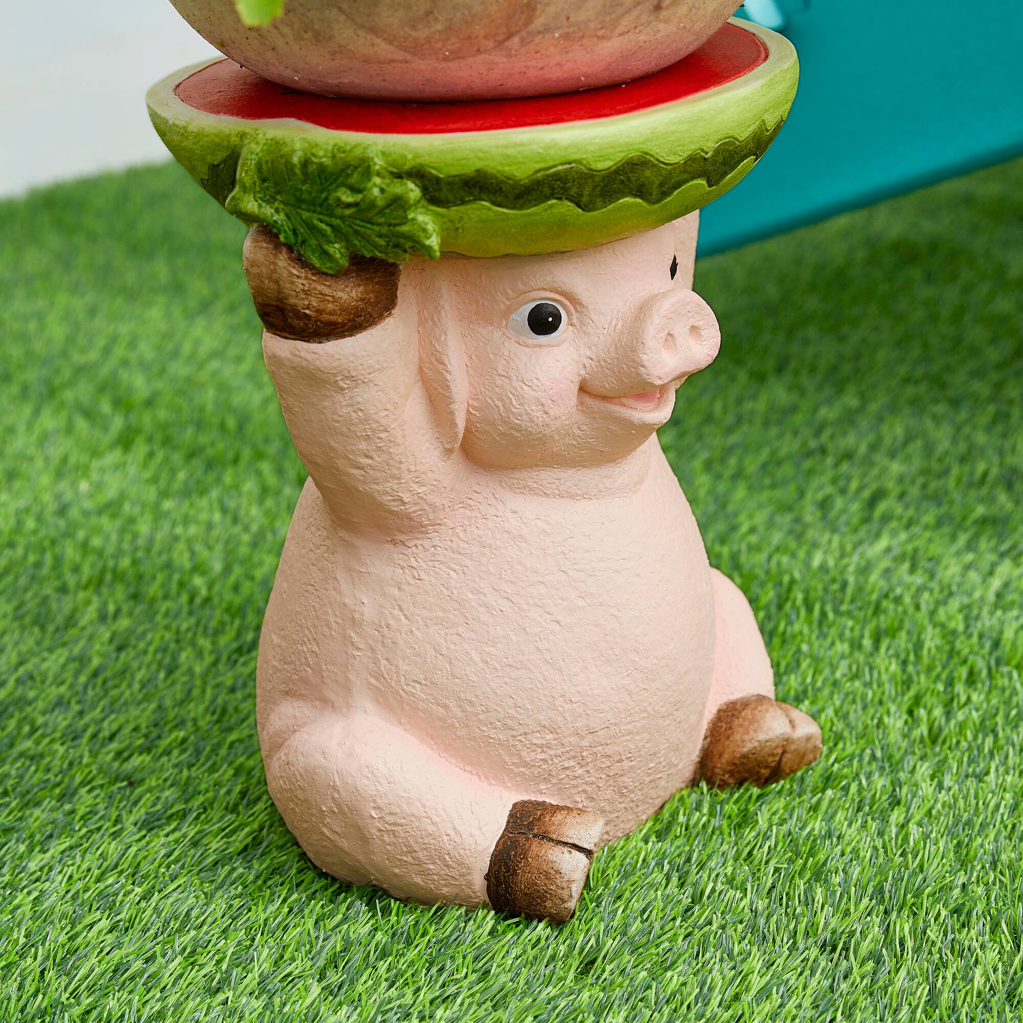 Glitzhome® 12.5" Pig Holding a Watermelon Decorative Garden Stool
