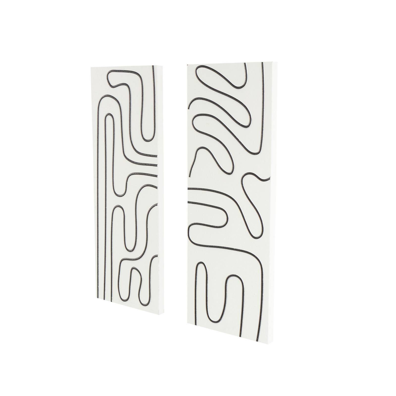 32" x 12" White Wood Geometric Wall Art Set with Black Accents