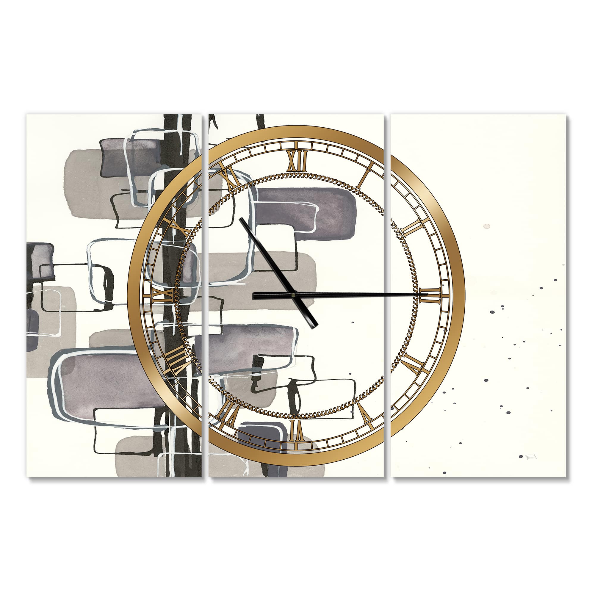 Designart Glam Dancing Shape IV Modern 3 Panel Wall Clock