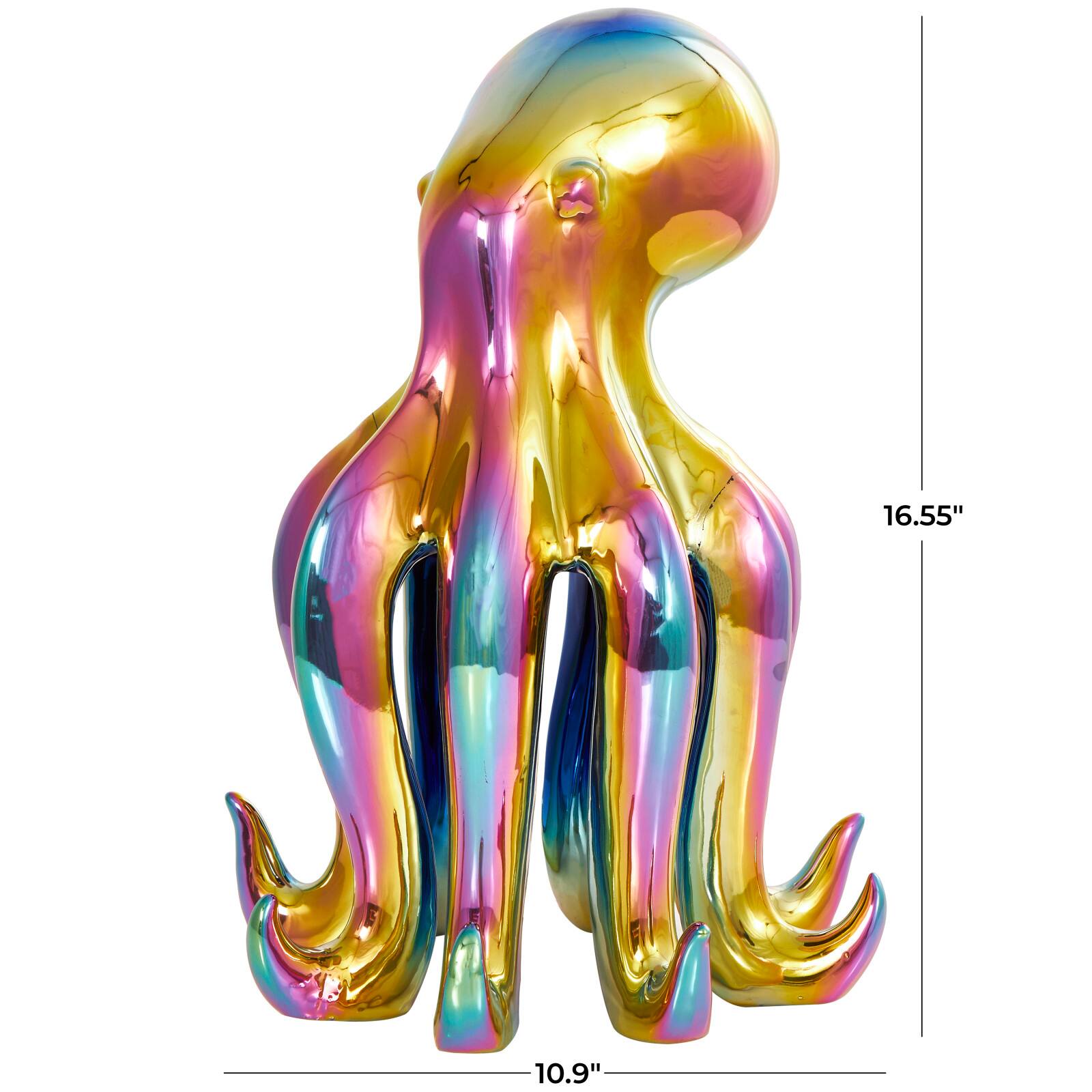 17&#x22; Rainbow Ceramic Octopus Sculpture